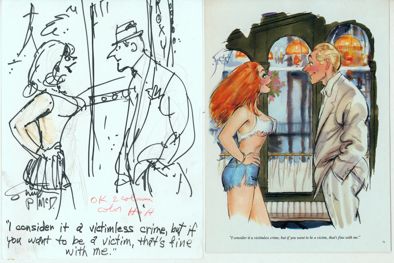 Hugh Hefner SIGNED Doug Sneyd Original Art Prelim Sketch Playboy Gag Rough 2014