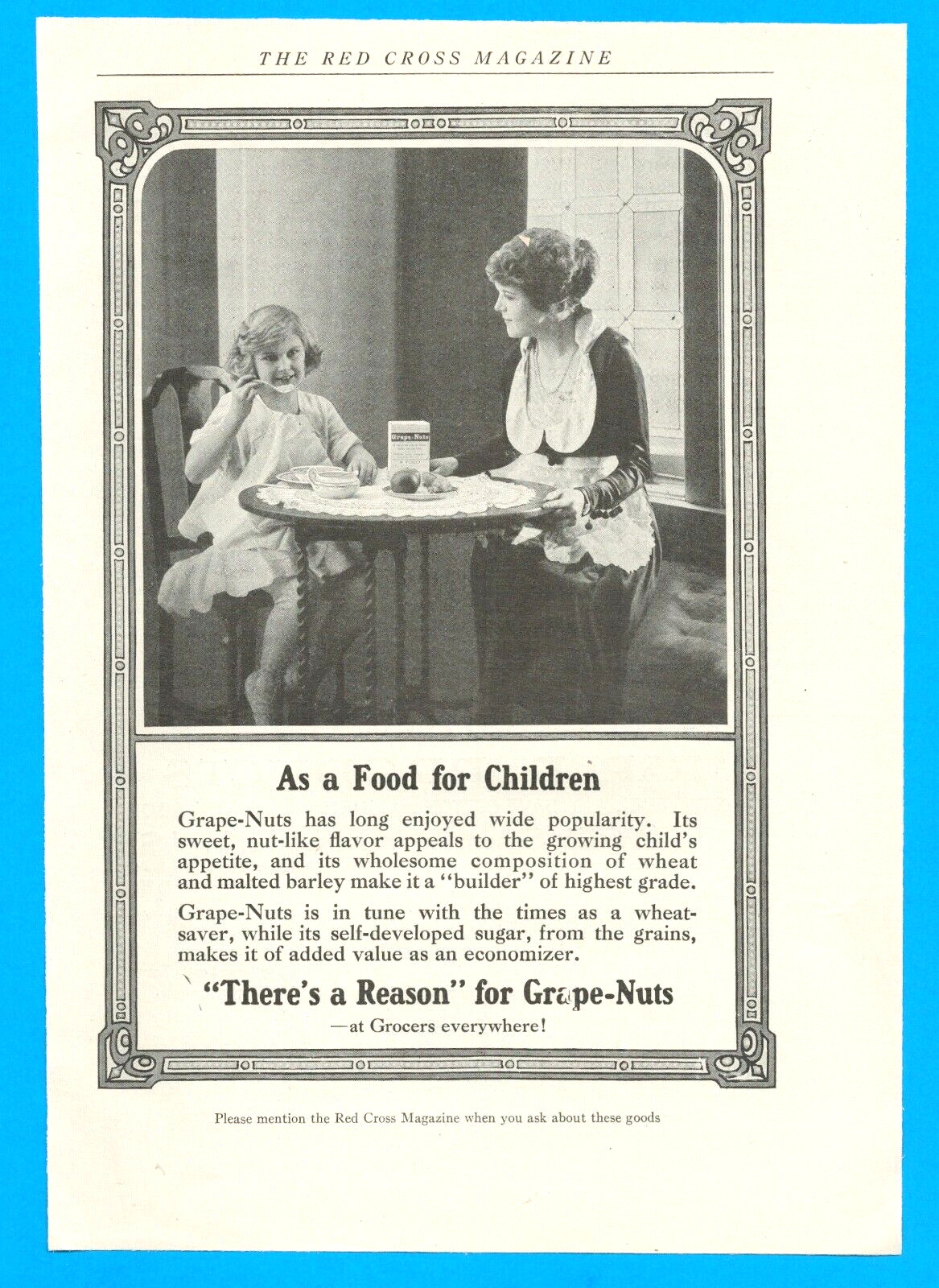 1918 POST GRAPE NUTS cereal breakfast mom and daughter antique PRINT AD grocers
