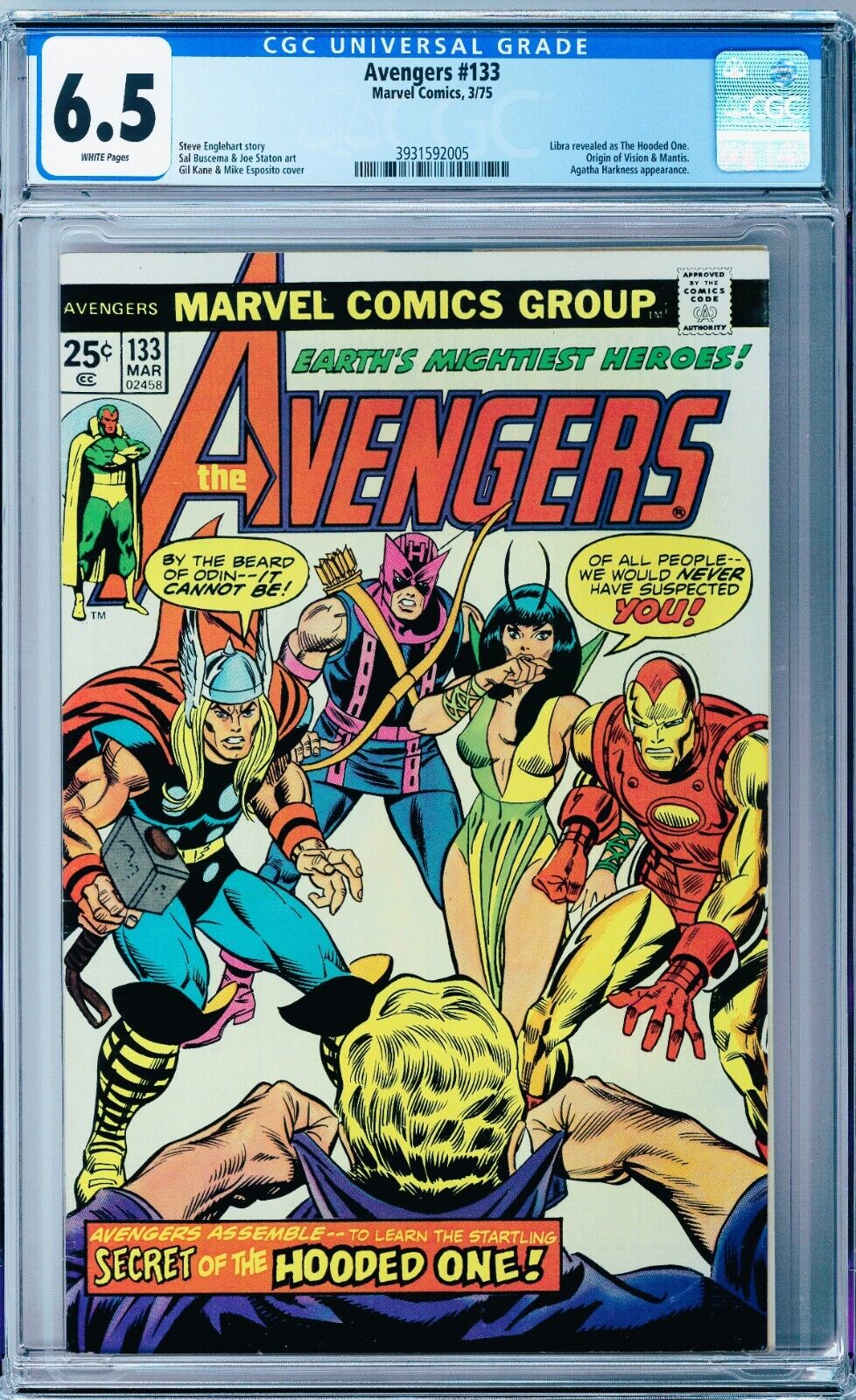 Avengers #133 CGC 6.5 (Mar 1975, Marvel) Vision Mantis Origin, Agatha Harkness