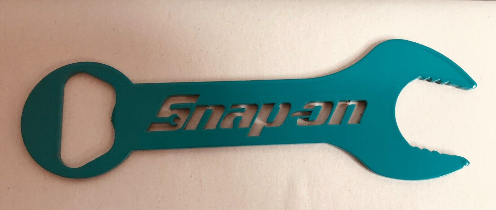 Snap-On Wrench Bottle Opener Flat Metal Wrench Twist Off & Pull Off - Blue/Green