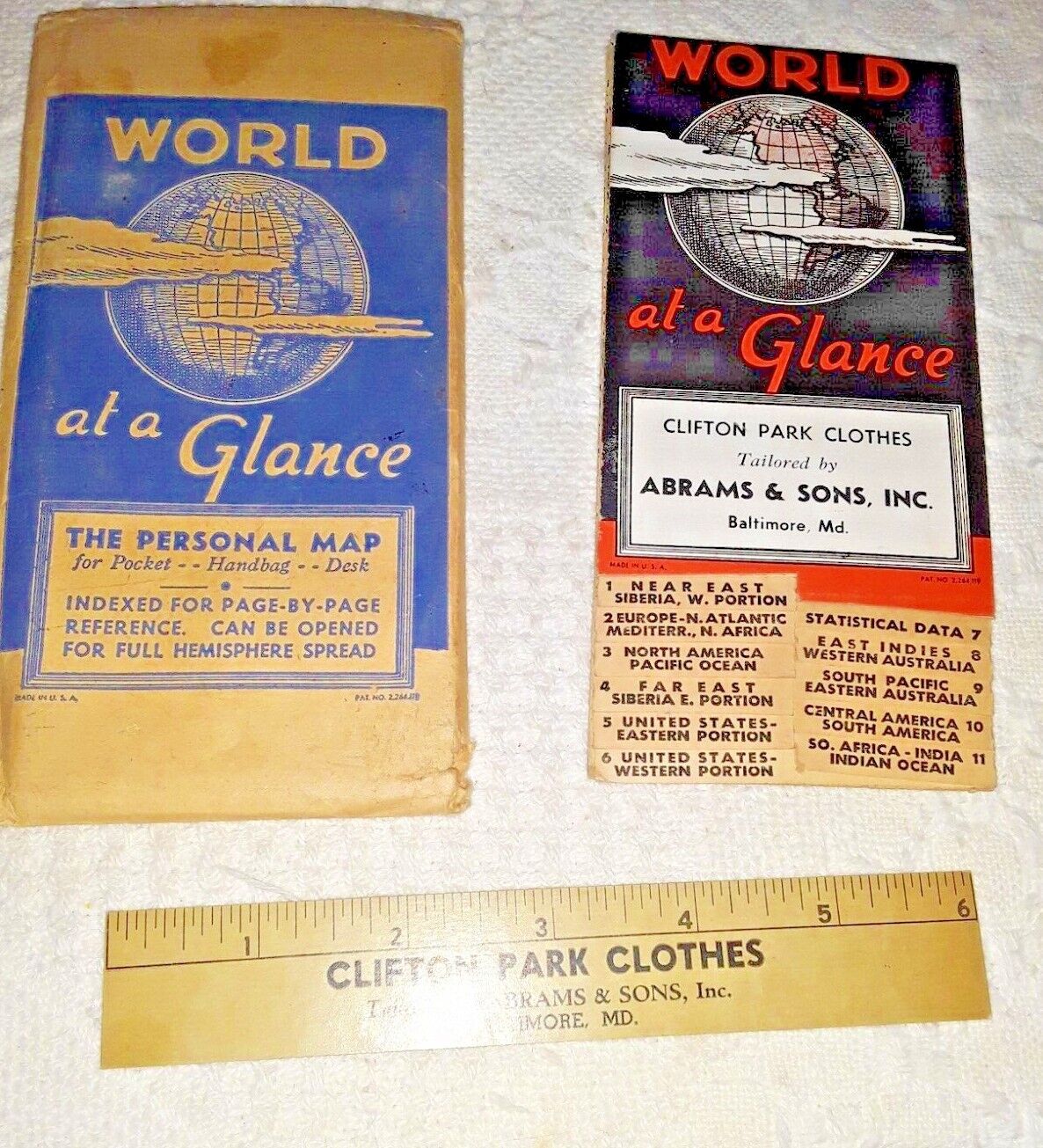 Vintage World at a Glance The Personal Map Glance N/S Full Hemisphere Spread VGC