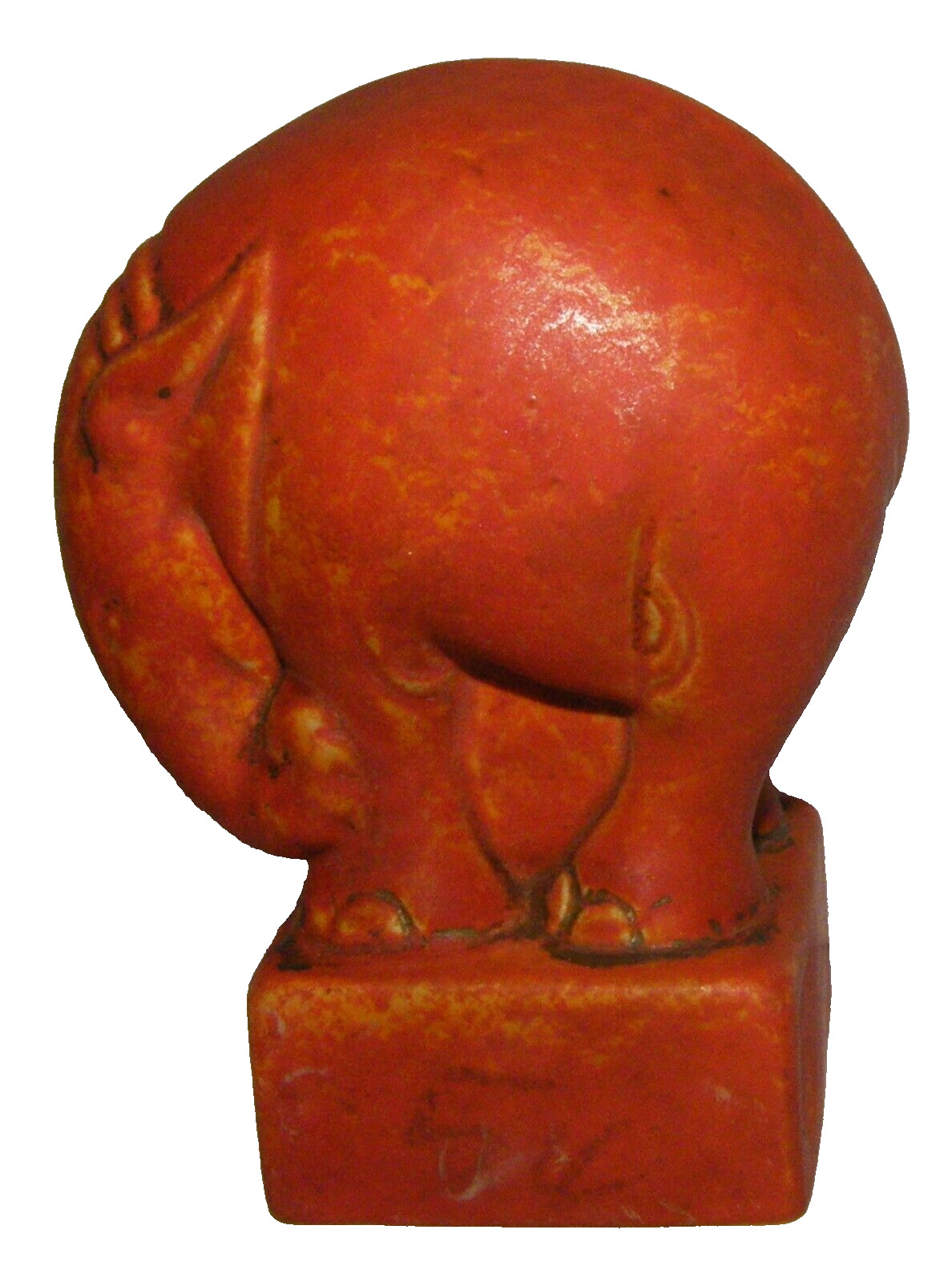 Antique Vtg Cowen Pottery Art Deco Orange ELEPHANT Paperweight Bookend Figurine