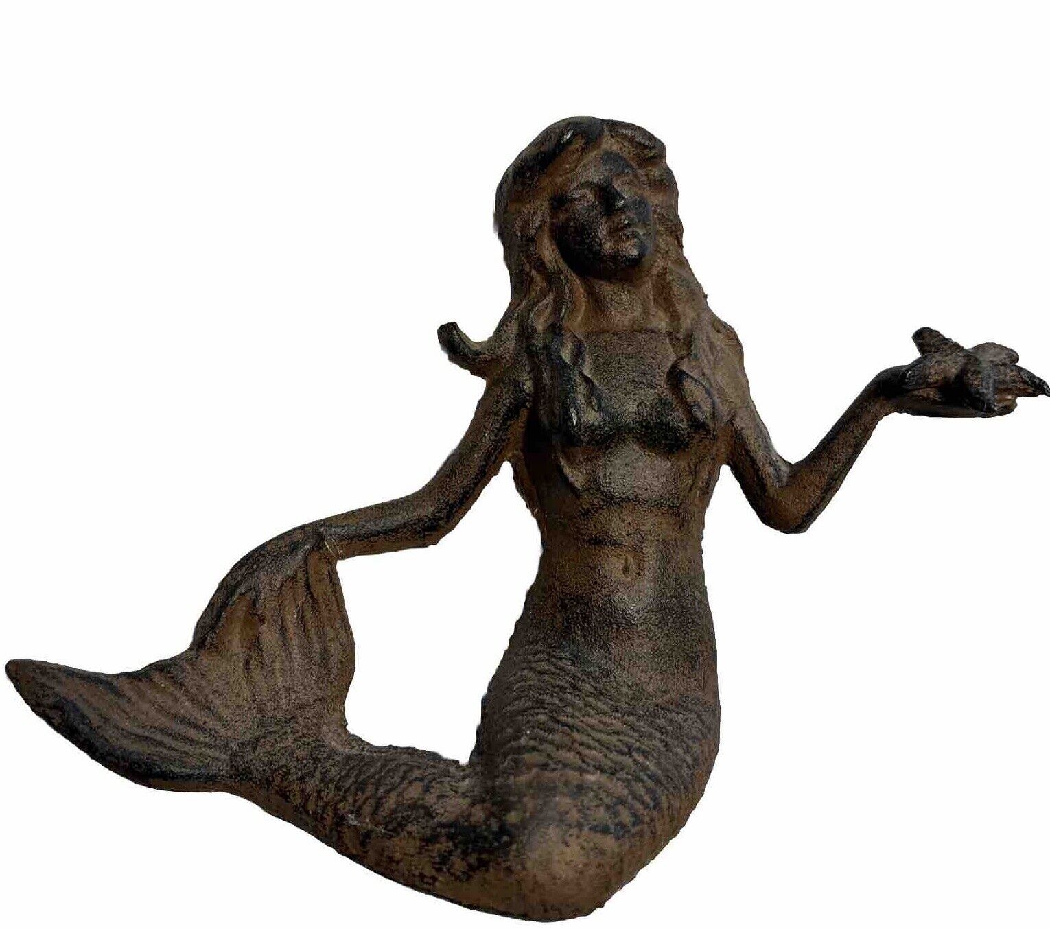 VTG Cast Iron Mermaid Starfish Tropical Tiki Decor Figurine Statue Bookend 6.25\