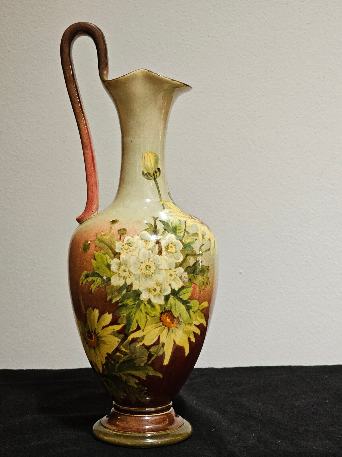 Antique Doulton Lambeth Hand Painted Ewer Vase Floral Pattern 1891 - 1914