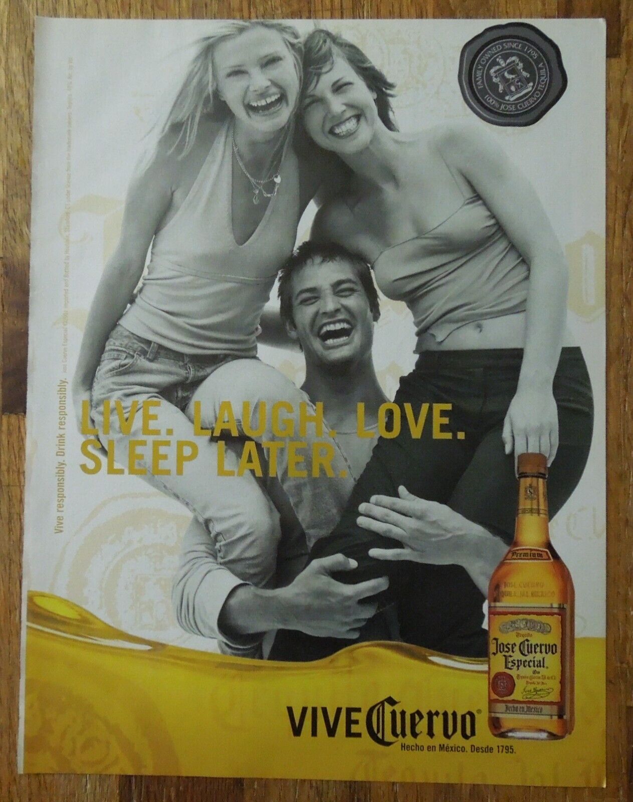 2001 JOSE CUERVO Tequila Magazine Ad - Live. Laugh. Love. Sleep Later.