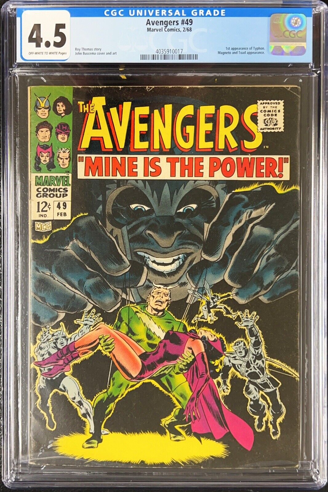 Avengers #49 CGC FN/VF 4.5 1st Appearance Typhon Quicksilver Scarlet Witch