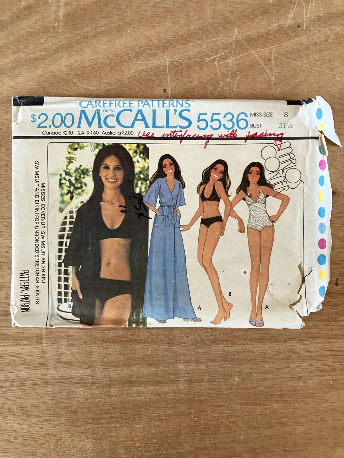 McCall’s Marlo’s Corner Sz 8 Bikini Bathing Suit Coverup Dress Pattern