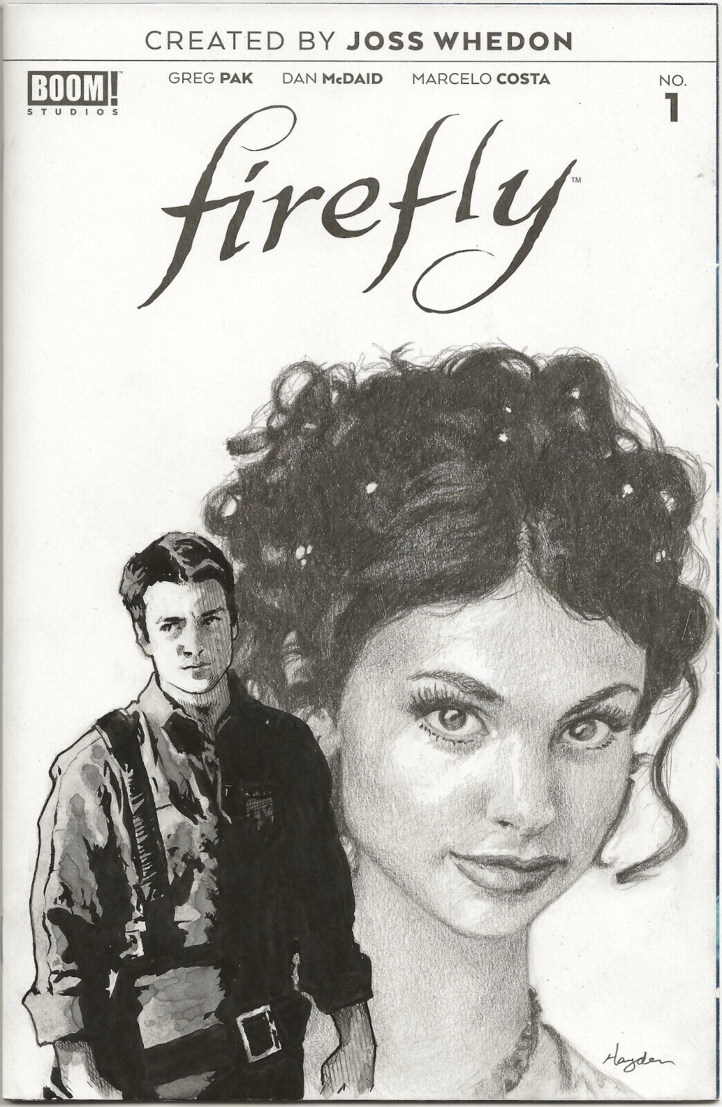FIREFLY original art MALCOLM REYNOLDS and INARA SERRA blank sketch cover variant