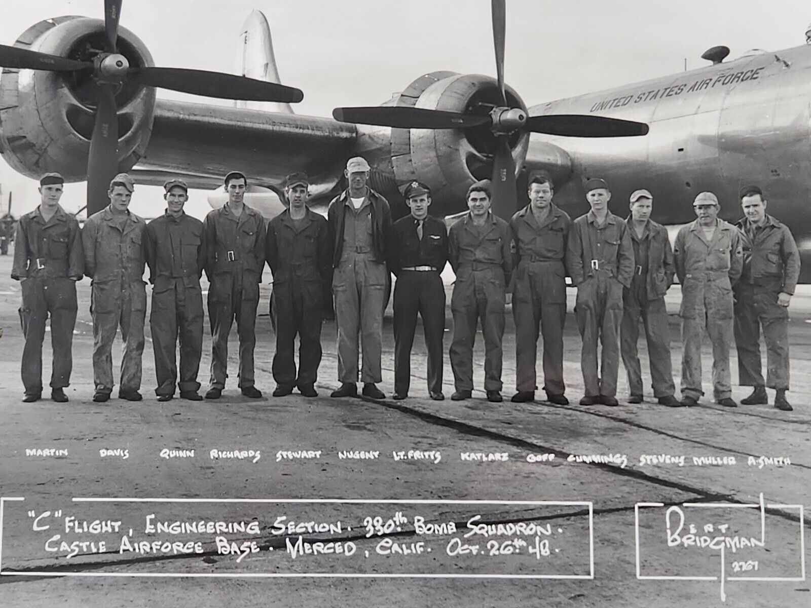 1948 USAF B-29 Flight Engineering Section 380th Bomb Squad Photo Castle AFB