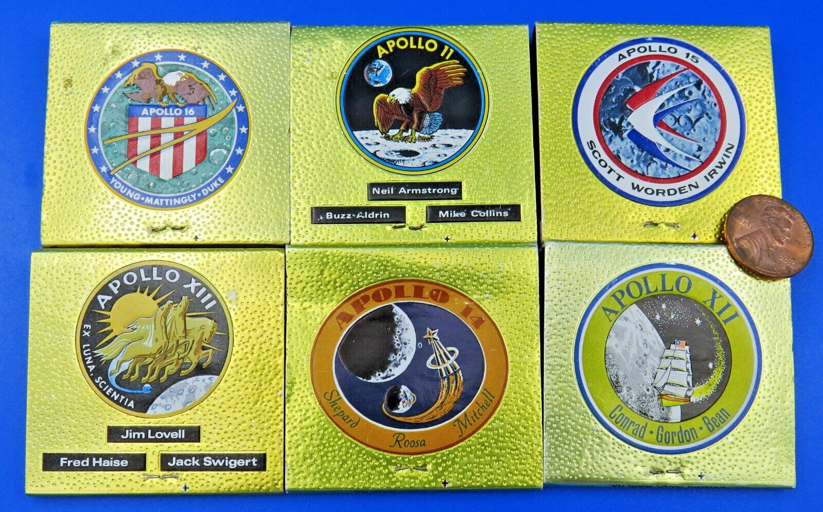 APOLLO MATCHBOOK Lot of 6 vtg Late 60s / Early 70s / Apollo 11 12 13 14 15 16