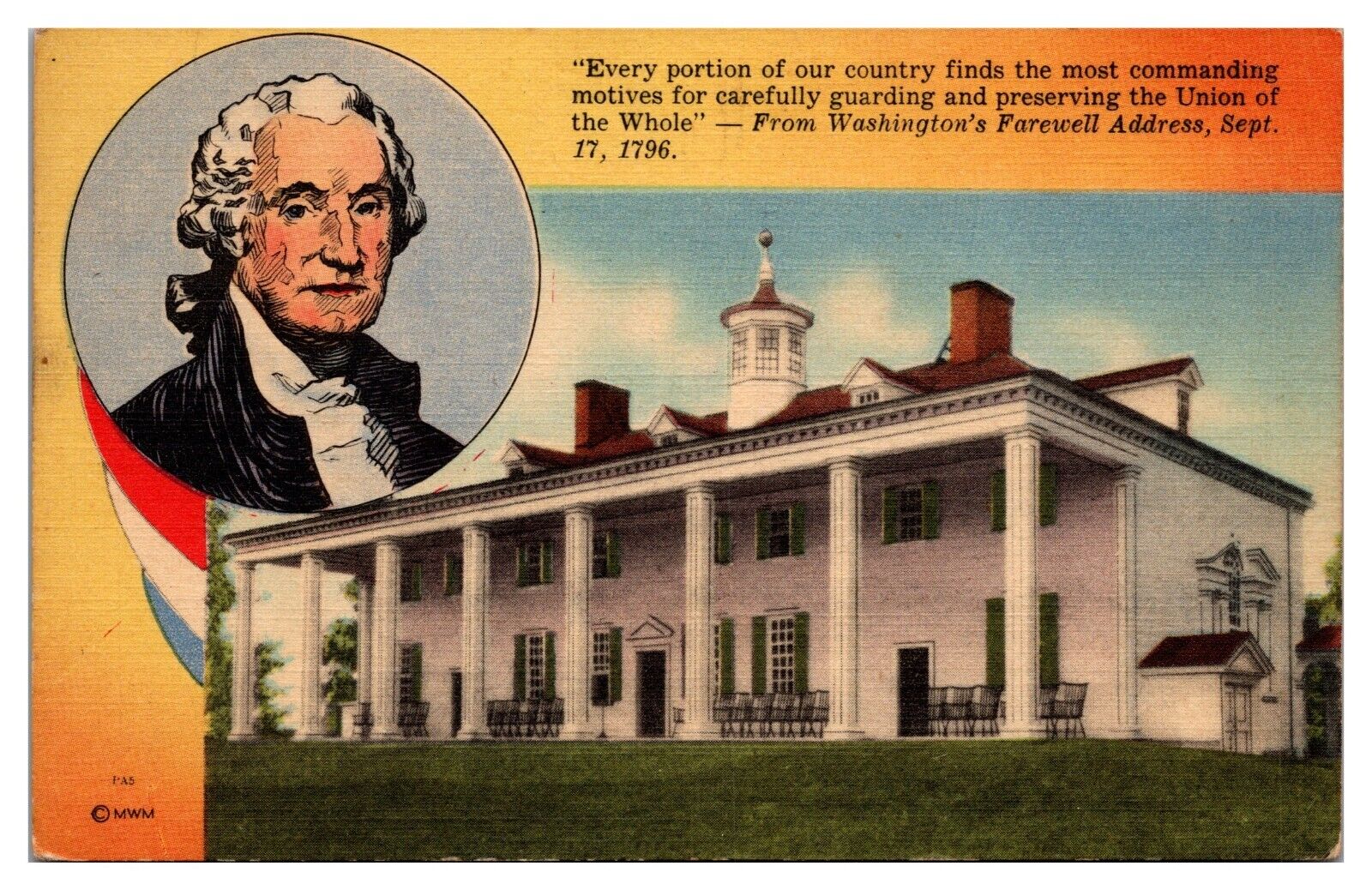 Vintage George Washington\'s Home, Mount Vernon, VA Postcard