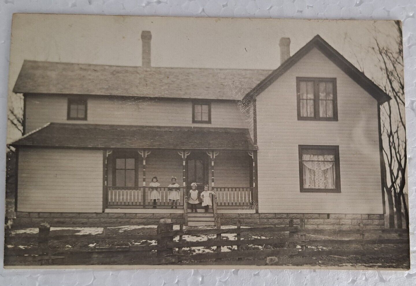 RPPC Antique Real Photo Postcard Children Gathered On Porch Early 1900s