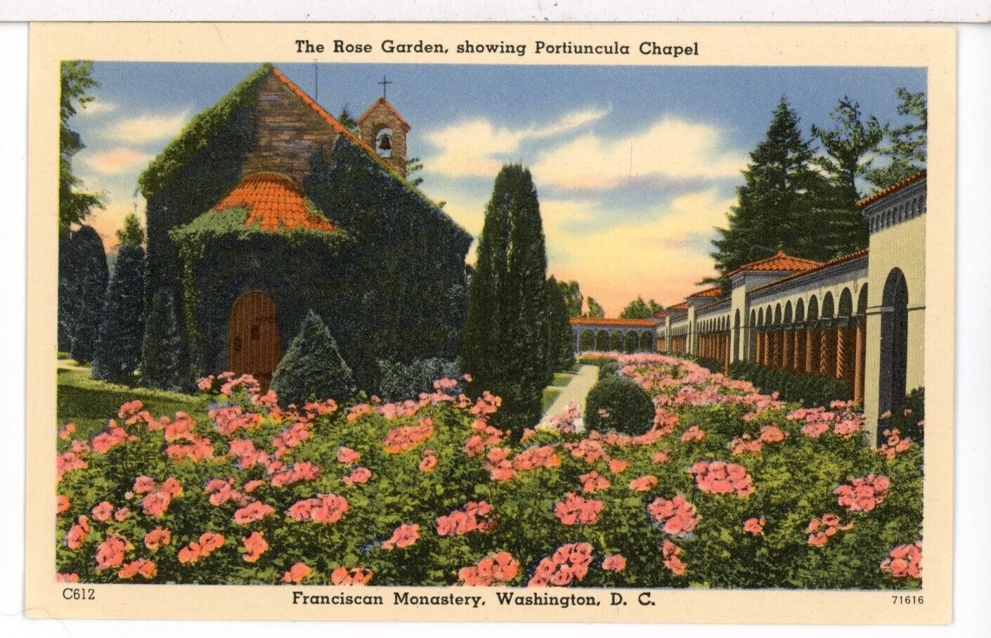 Rose Garden & Portiuncula Chapel, Franciscan Monastery, Washington DC Postcard