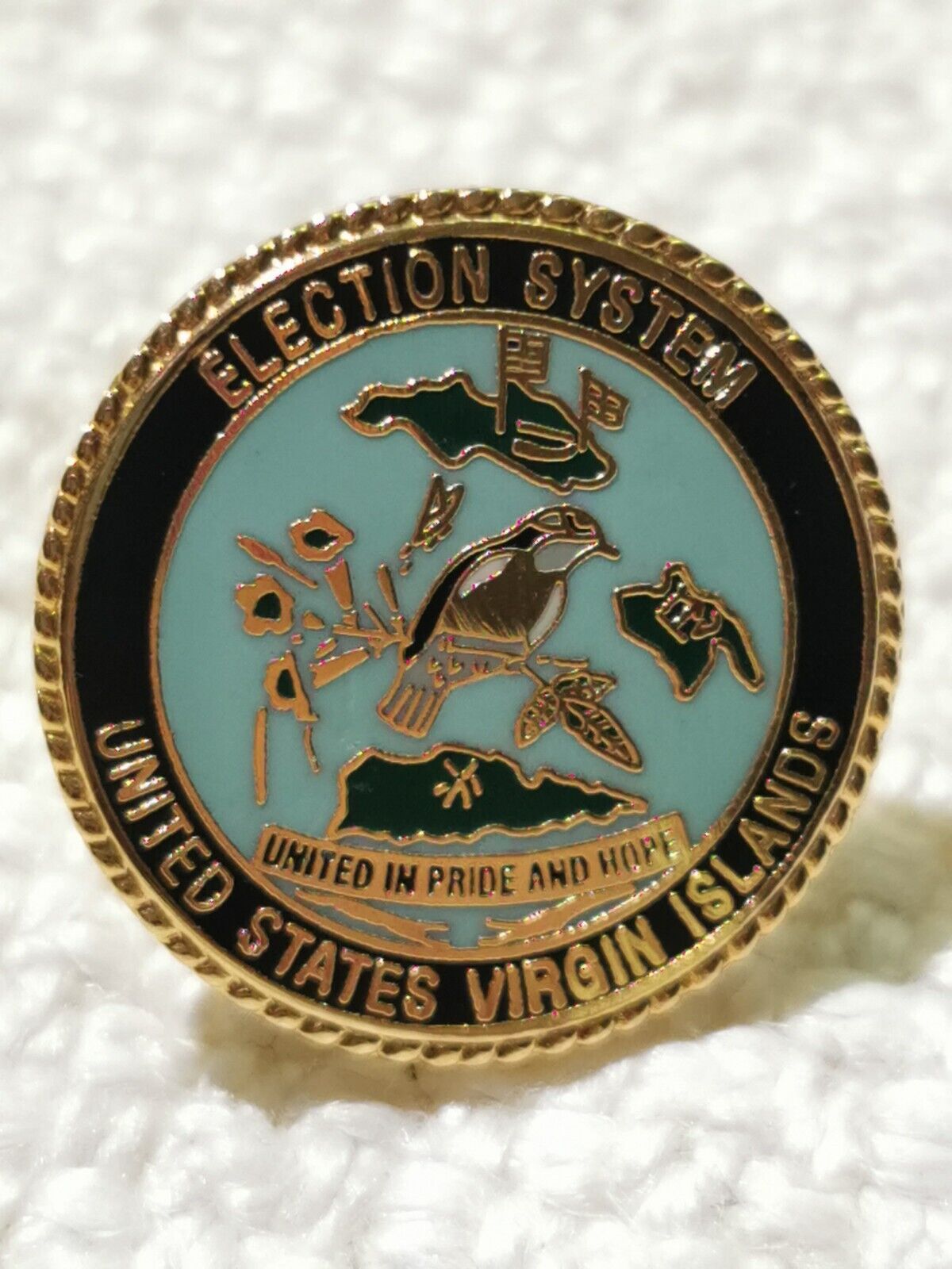 Very Rare Election System, Unites States Virgin Islands Enamel And Metal Pin 