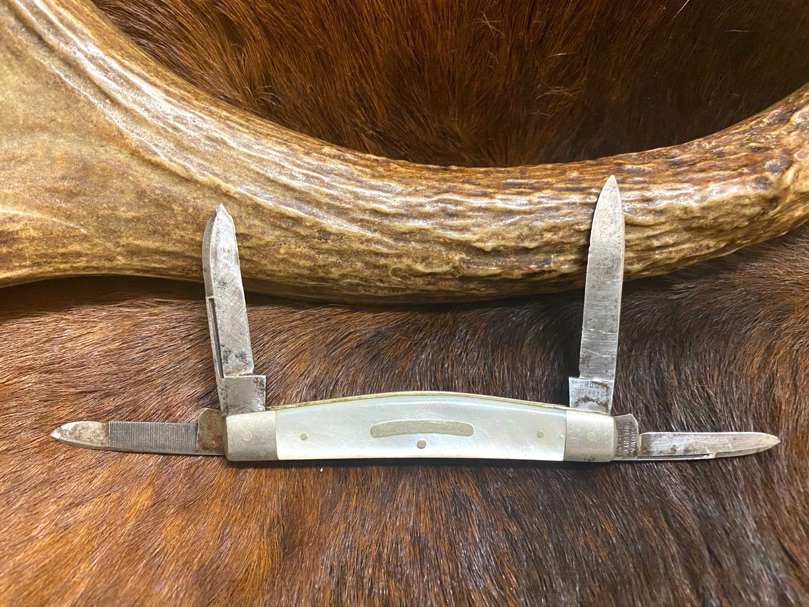 Crown Cutlery Co. Germany, 4 Blade Congress Knife, Mother of Pearl, 3 1/2\