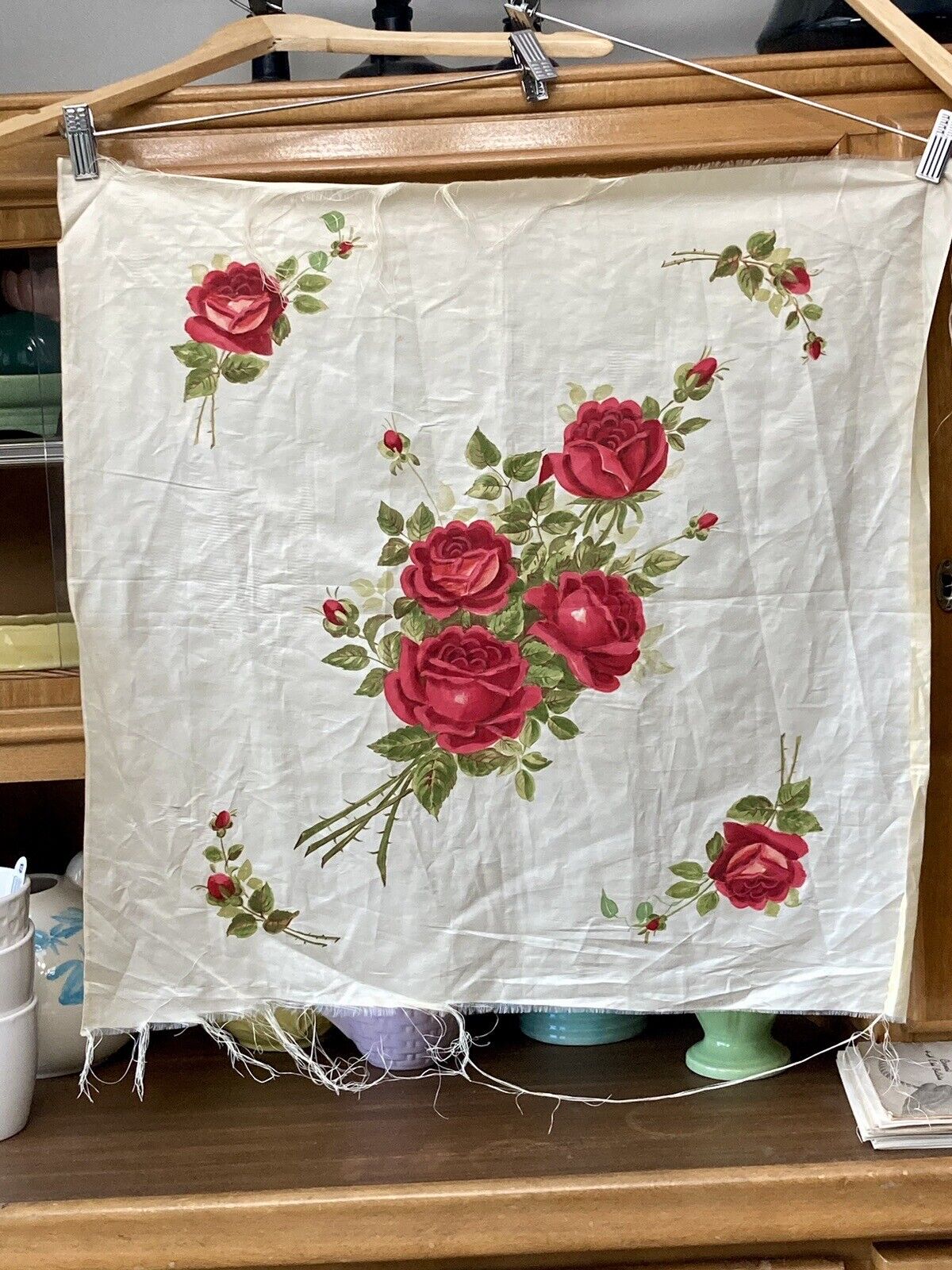 Two antique vintage hand painted roses and sweet peas on silk panels