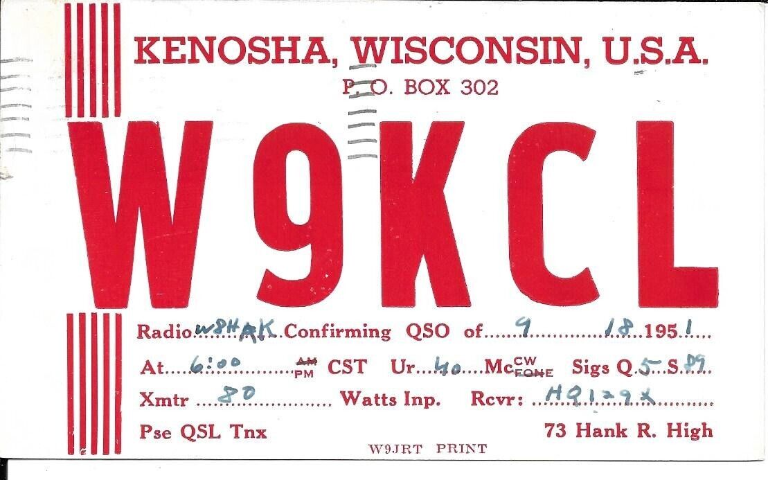 QSL 1951 Kenosha   Wisconsin   radio card