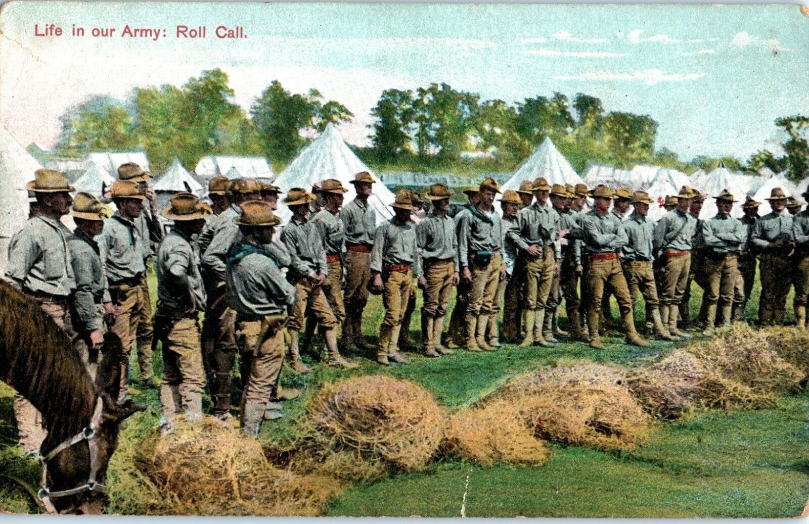 US ARMY ROLL CALL EARLY PRE 1907 UDB POSTCARD LIFE IN OUR ARMY SOLIDERS F1
