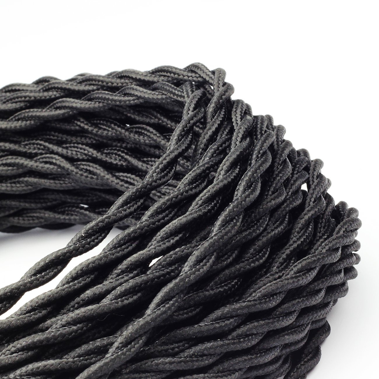 50Ft Black Twisted Cloth Covered 2Conductor 18Gauge Industrial Fabric Cord Cable