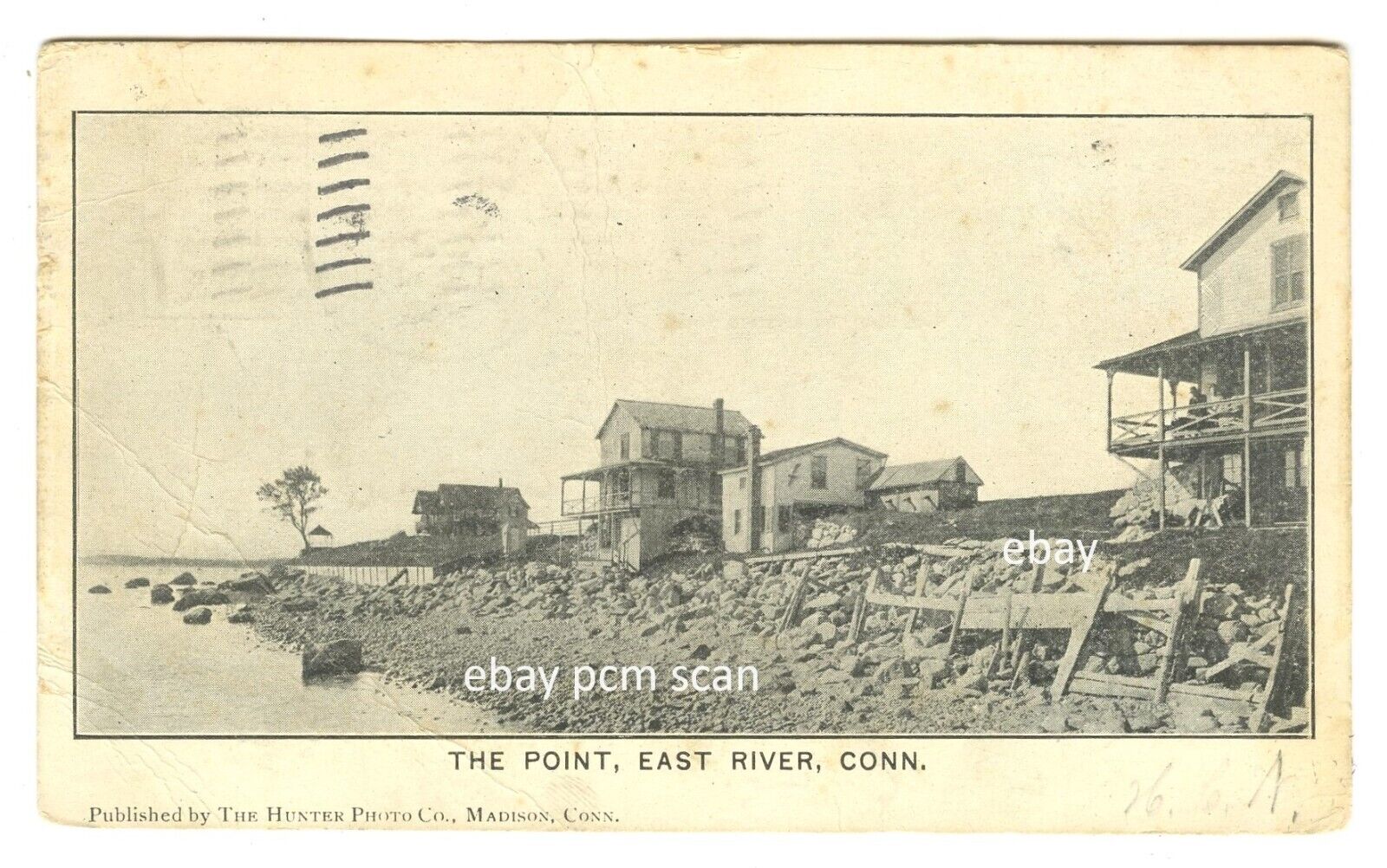 1907 East River Connecticut. postmark. The Point. June 22nd to New Haven PC