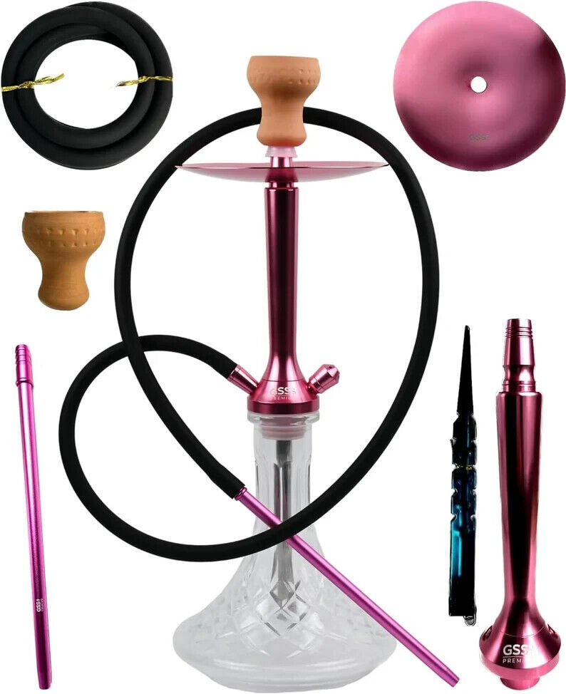 GSS Premium Triple Hose Hookah Complete Set, Stylish Stem with Strong Glass Base