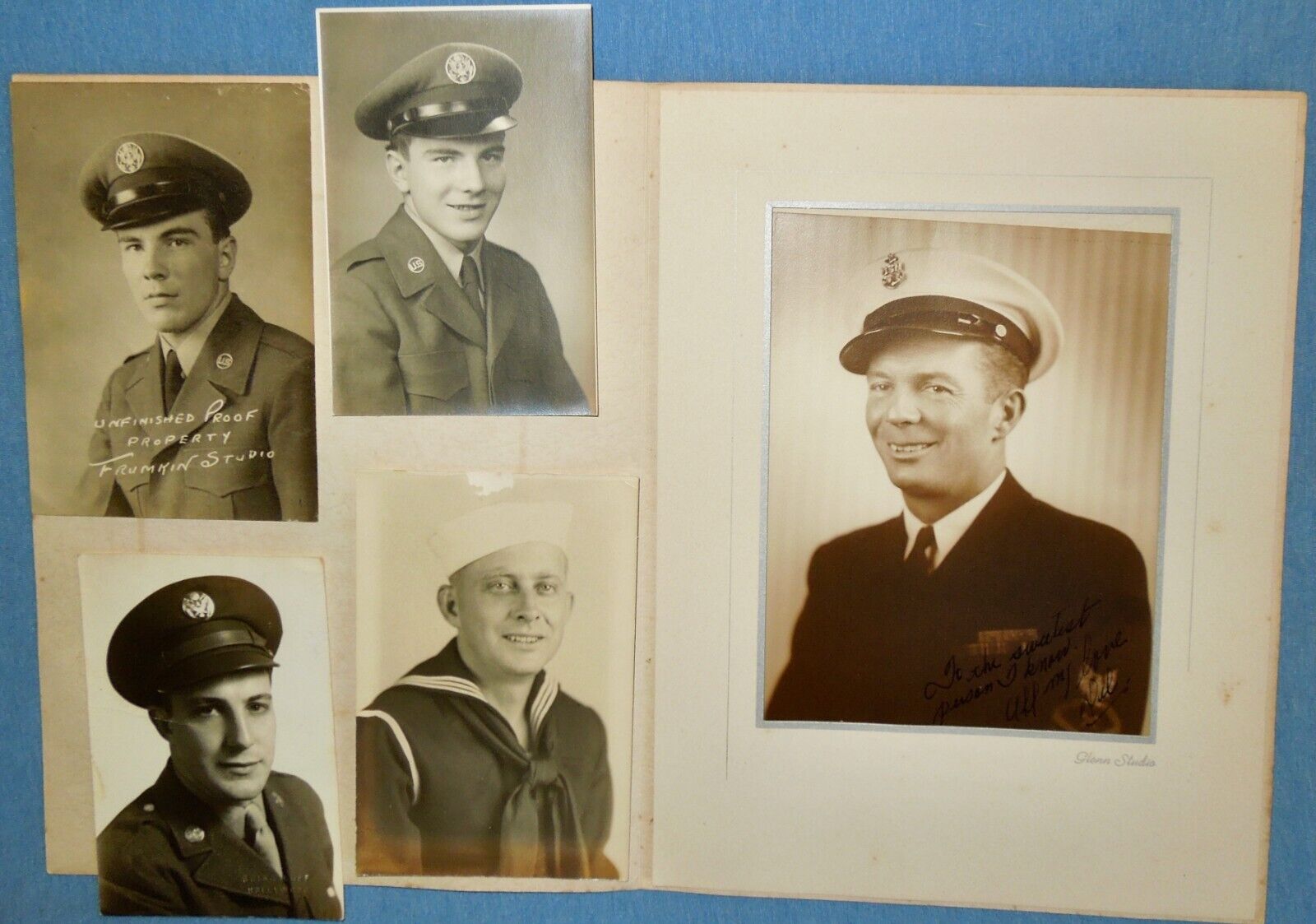 Antique WW2-Era Servicemen Studio Portrait Photo Prints x5
