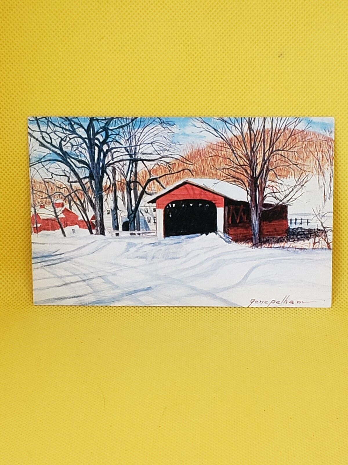 Winter Scene Old Covered Bridge Vermont Postcard #261