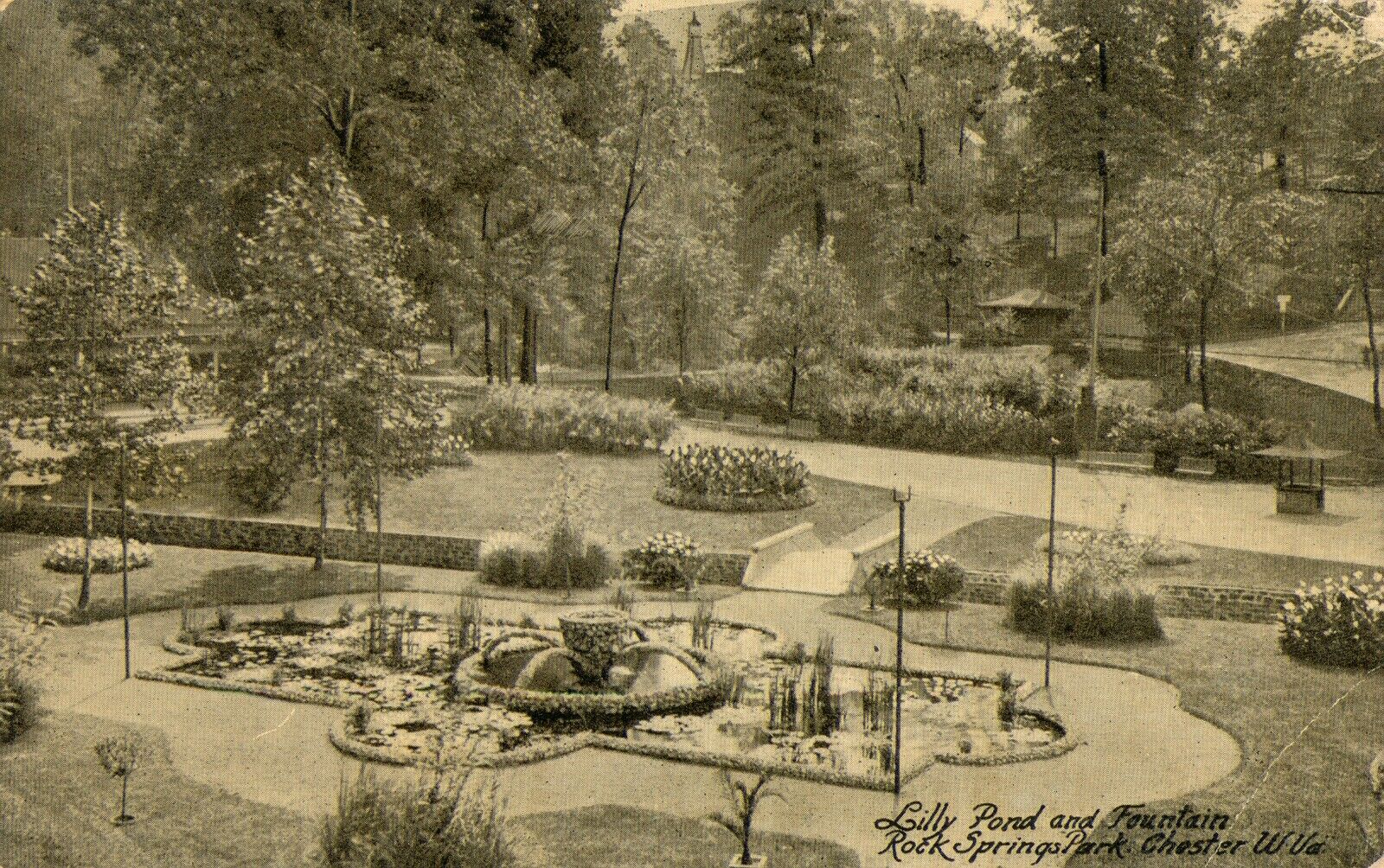 Chester, West Virginia, Lilly Pond & Fountain, Rock Springs Park, 1912 Postcard