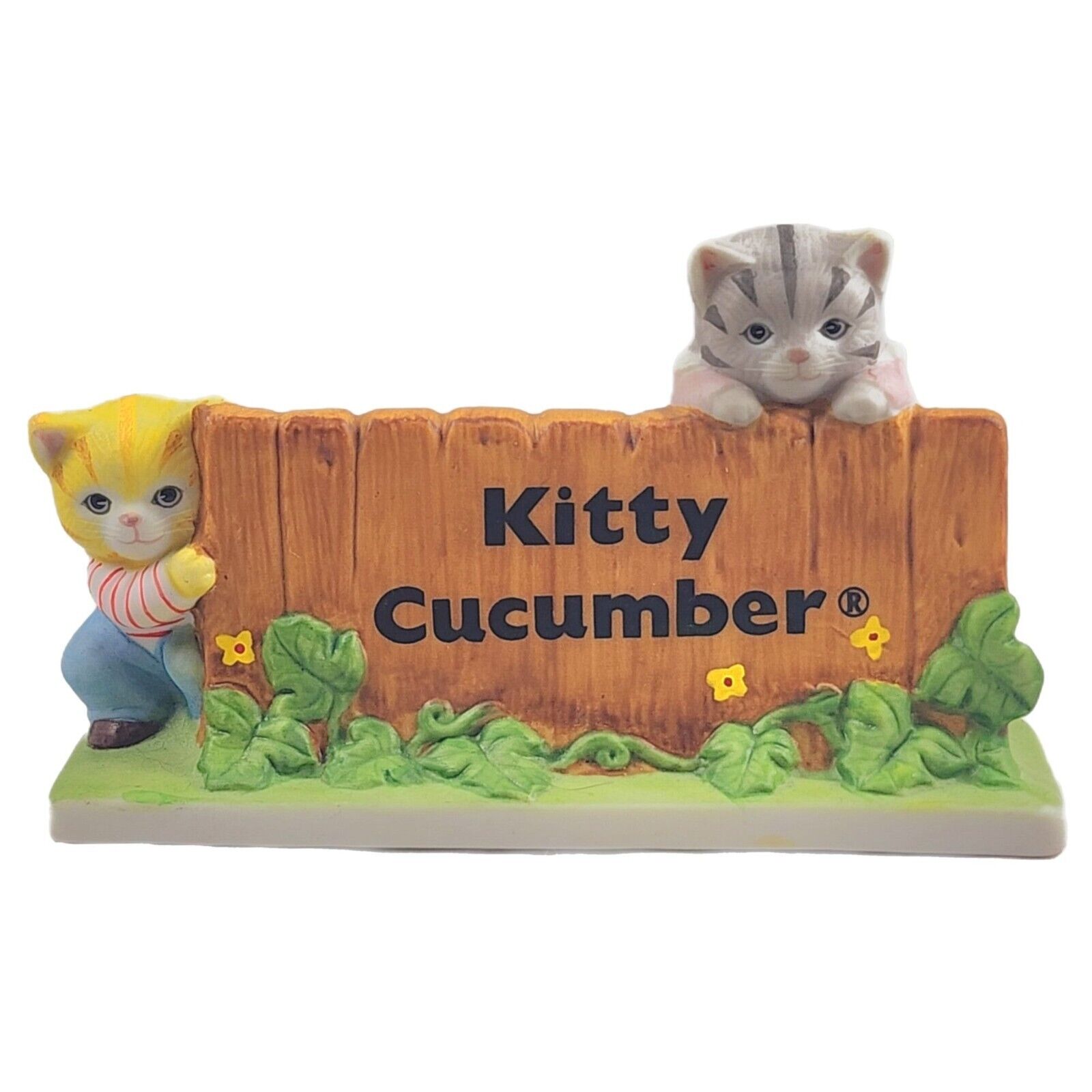 Schmid Kitty Cucumber Display Sign 1987 JP Buster Cat Figurine Vtg Kitsch Decor