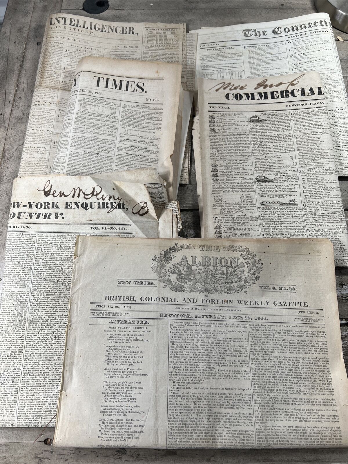 1820's - 1840's Antique American Newspapers (6) w/ Ads