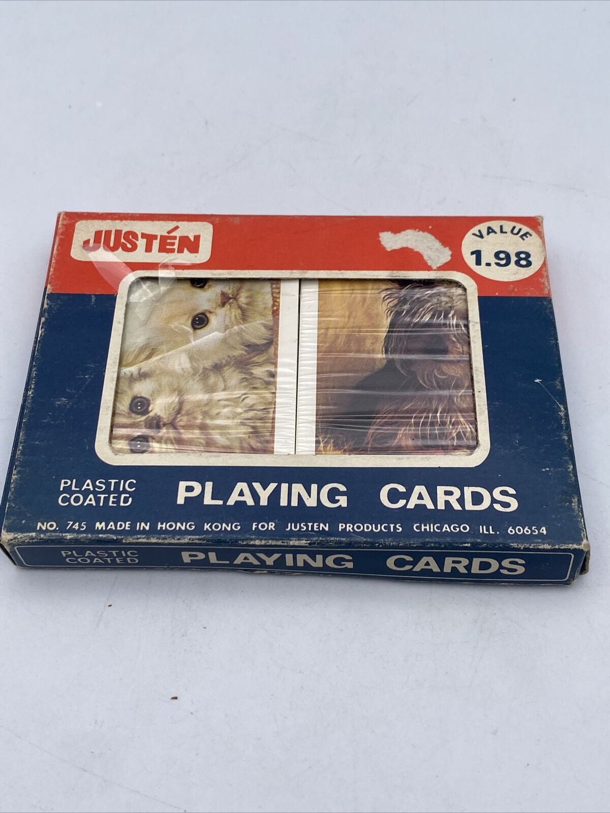 Vintage JUSTEN Plastic Coated Playing Cards New Sealed Double Cat Dog No. 745 -2