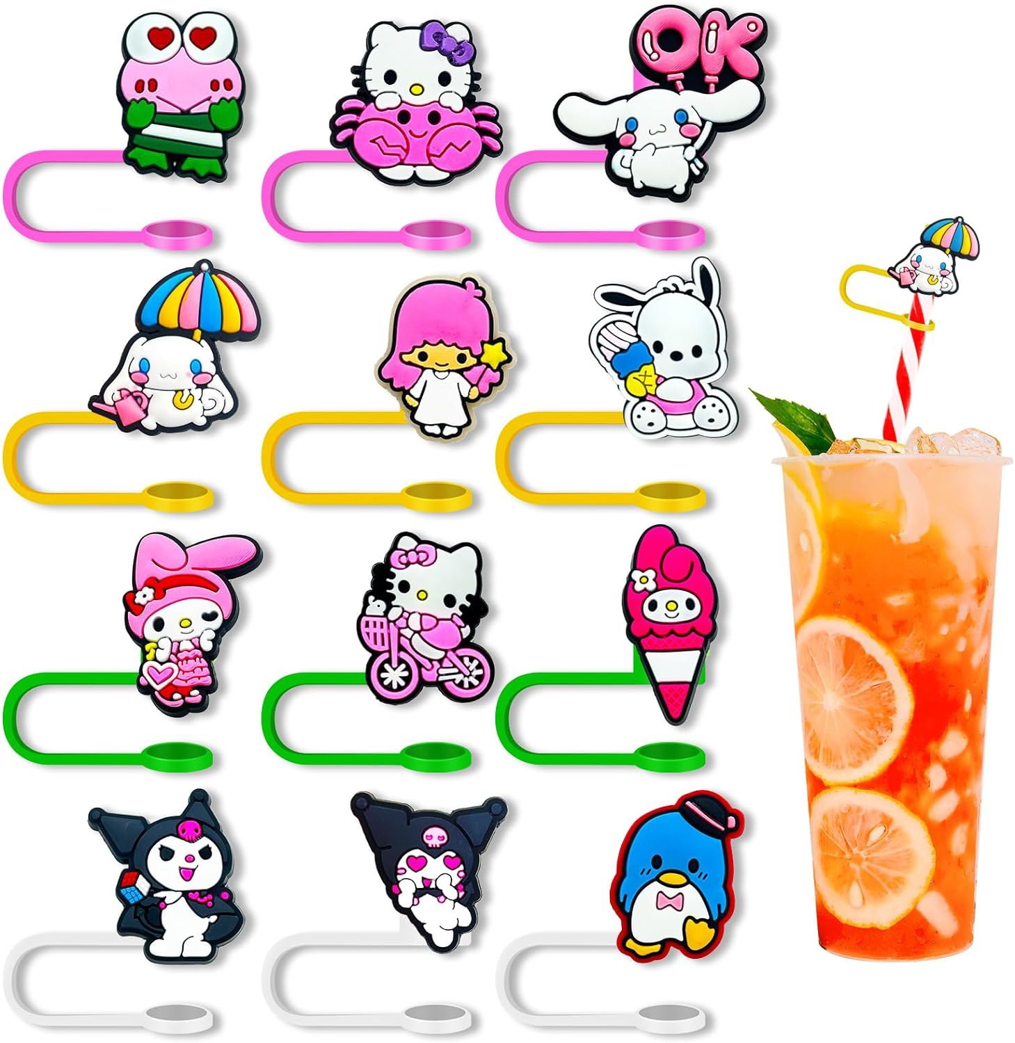 Anime Straw Covers Cap for Cup Straw Accessories, 8mm Cartoon Straw Protectors