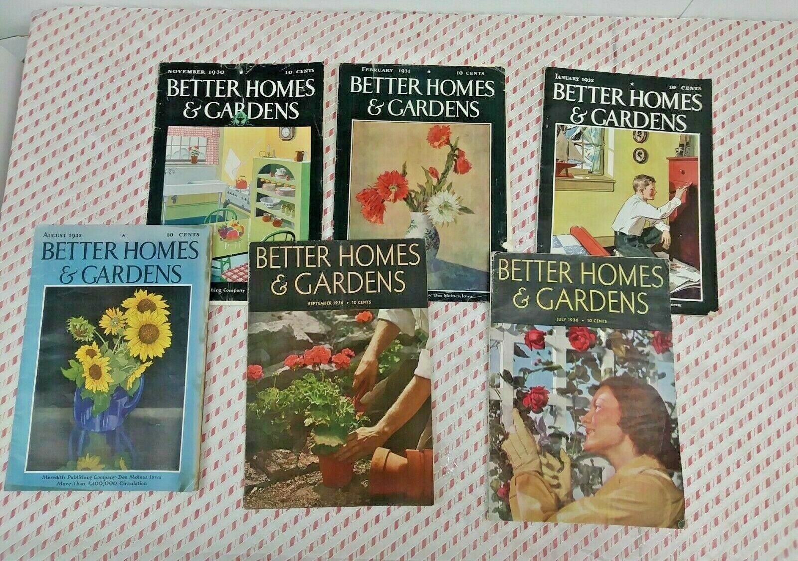 (6) Better Homes & Gardens Collectible Antique/Vintage Magazines (1930,31,32,36)