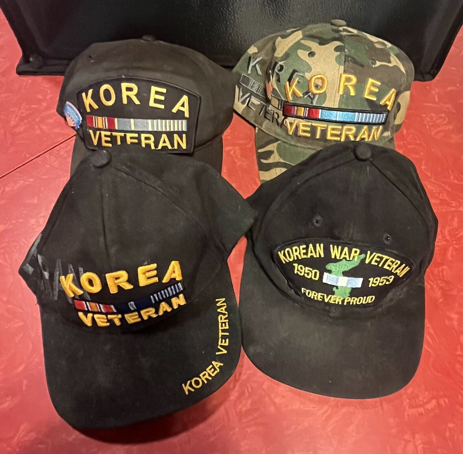 Lot Of FOUR Men’s Caps Korean War Vet As Is Various Designs 100% Sale To Charity