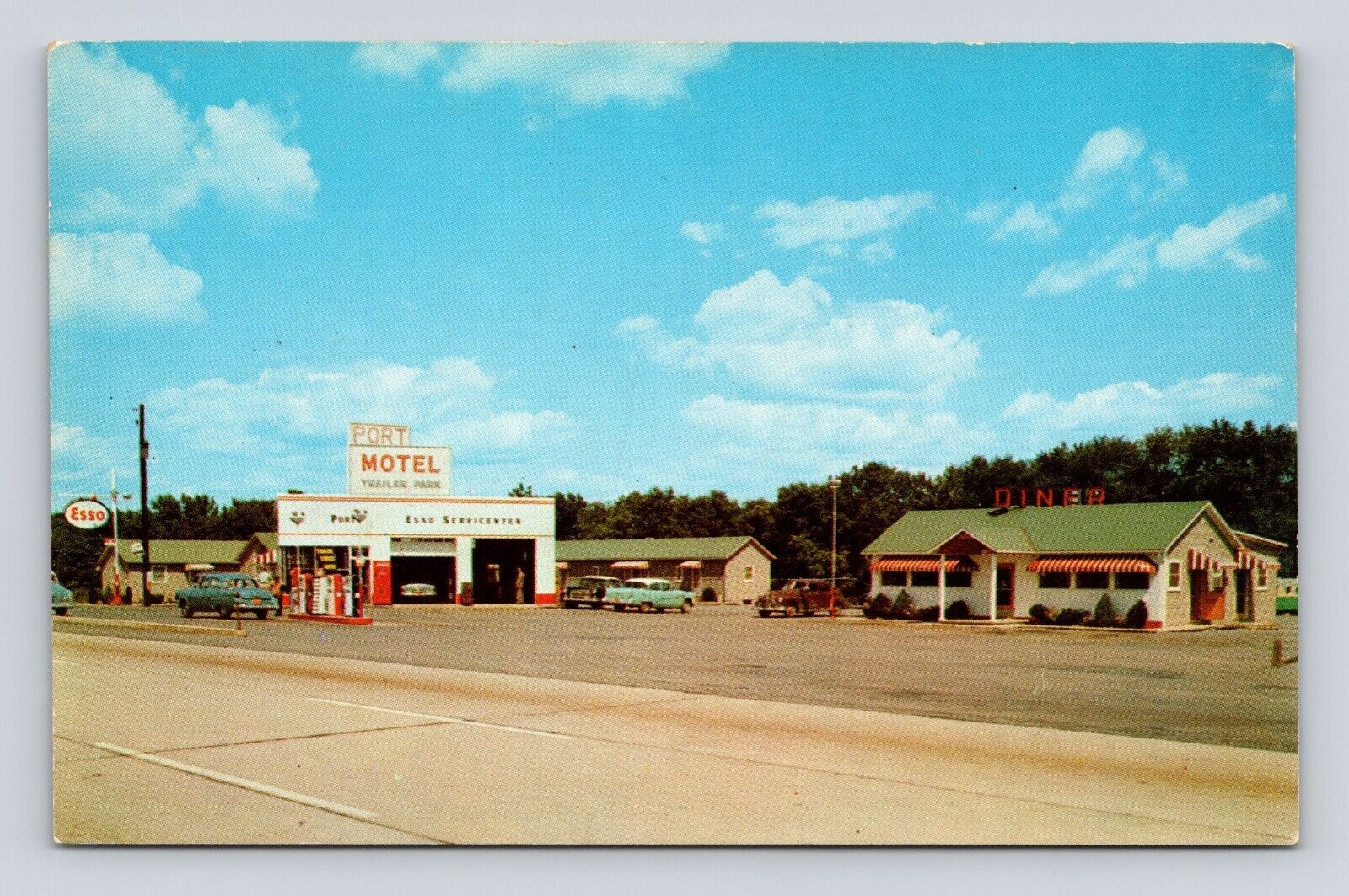 Postcard Port Motel Trevorton PA Esso Service Station Diner Oil & Gas c1940
