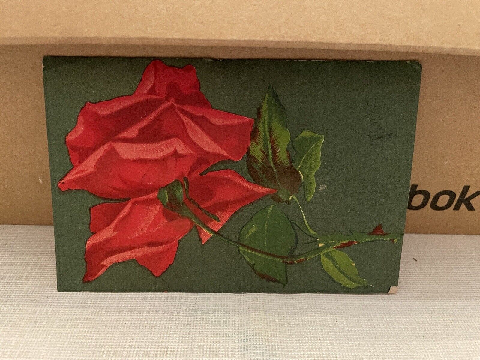 Vtg Postcard Red Rose On Green Background 1907
