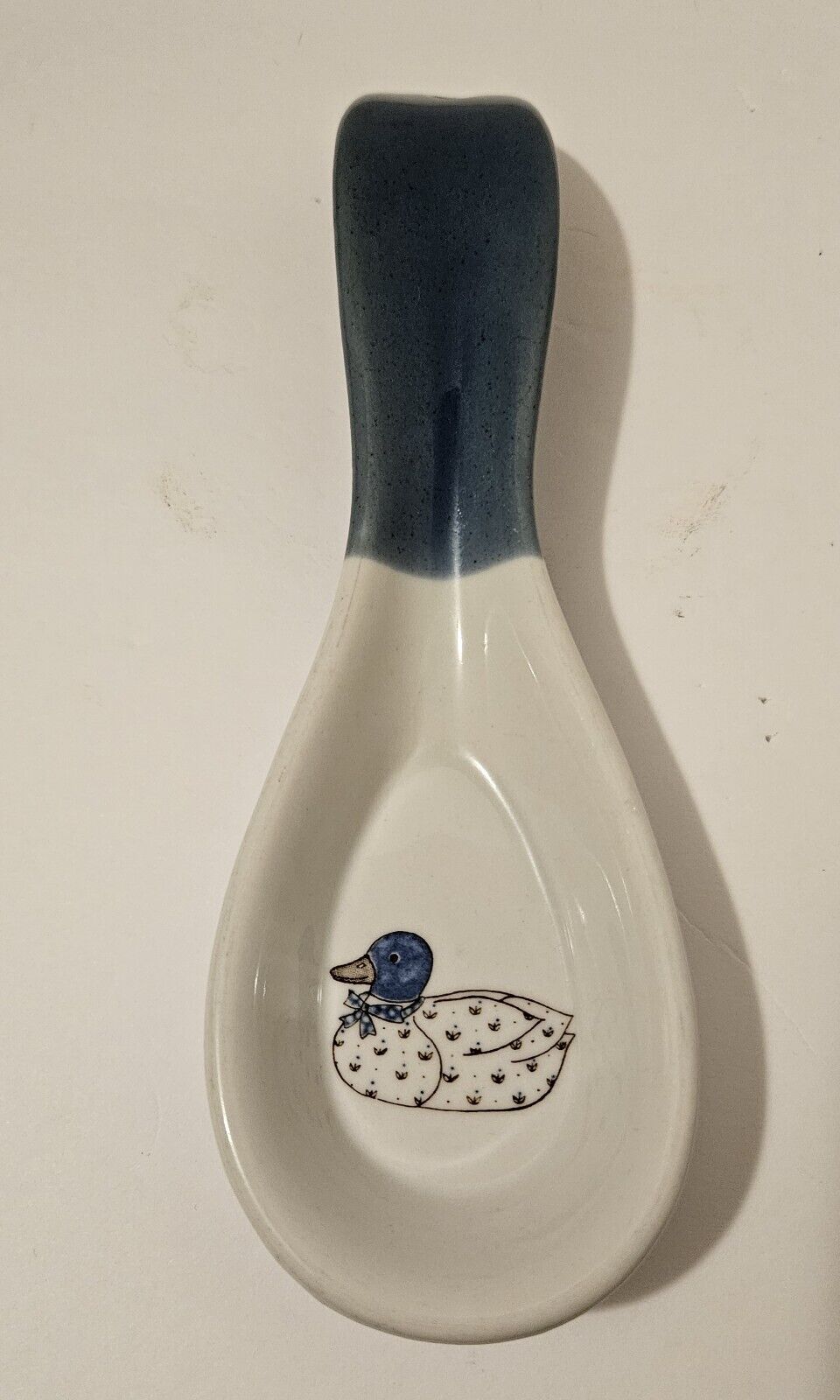 Vintage Otagiri Stoneware Spoon Rest Blue Ribbon Duck Adorable Hand Crafted