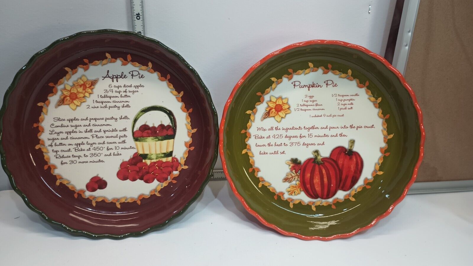 Apple Pie & Pumpkin Pie Recipe Pie Plates/Dish Ceramic  10.5\