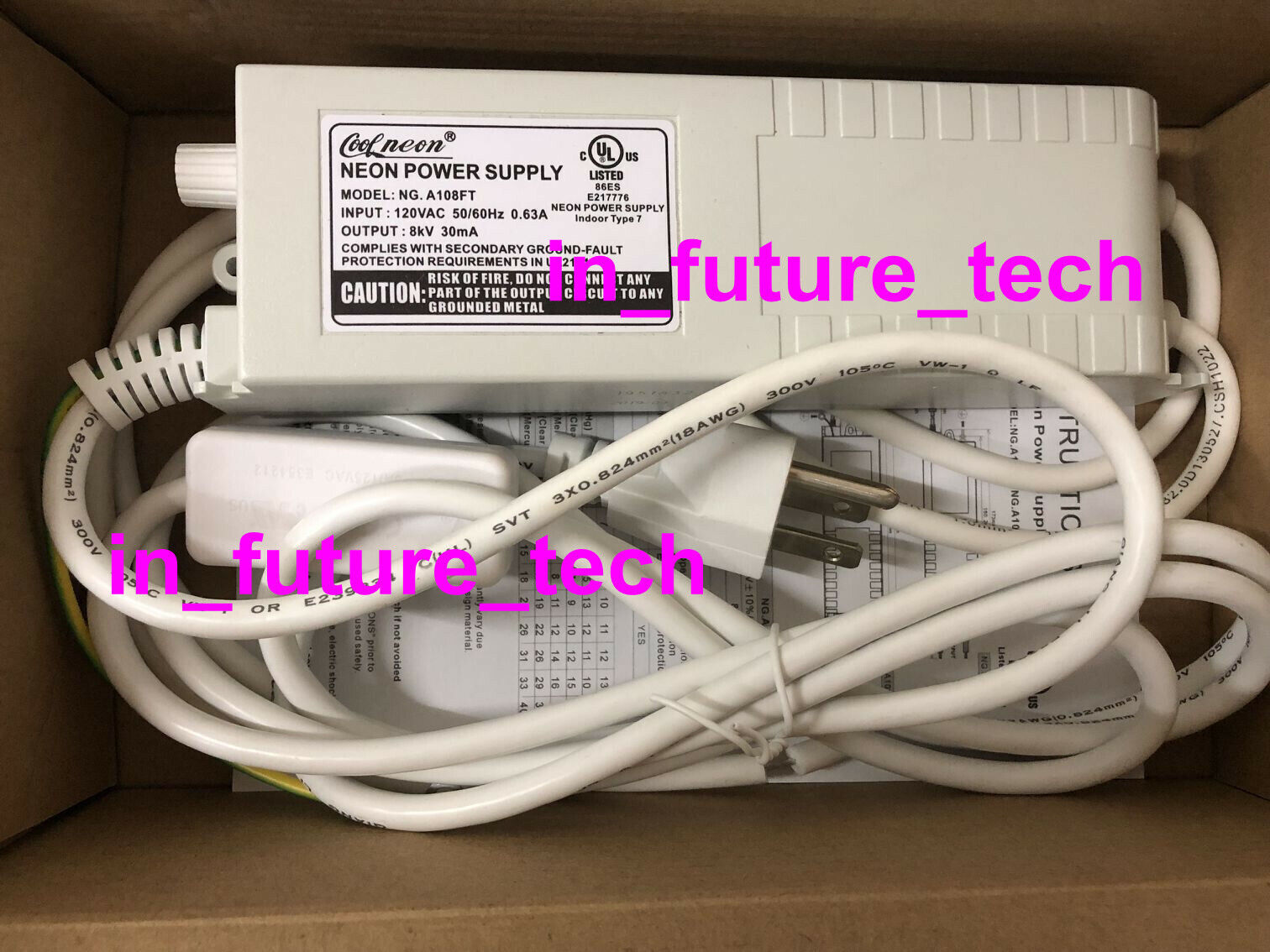 Dimmable White UL 8KV Neon Sign Power Supply Box Electronic Transformer Ballast