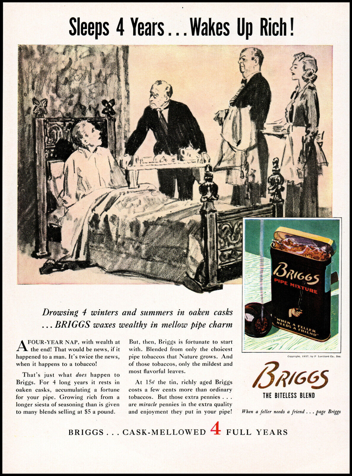 1937 Briggs Pipe Tobacco A Four Year Nap Wake Up Rich retro art print ad LA18