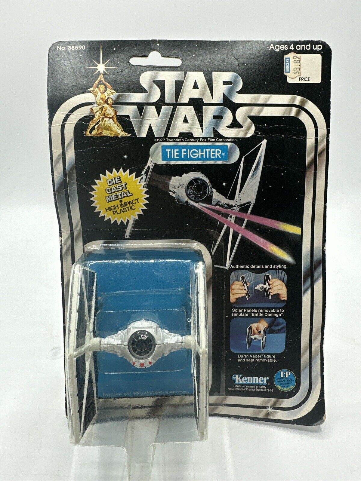 1978 Kenner Star Wars Die Cast Metal Tie Fighter On Card 12 Back Vintage
