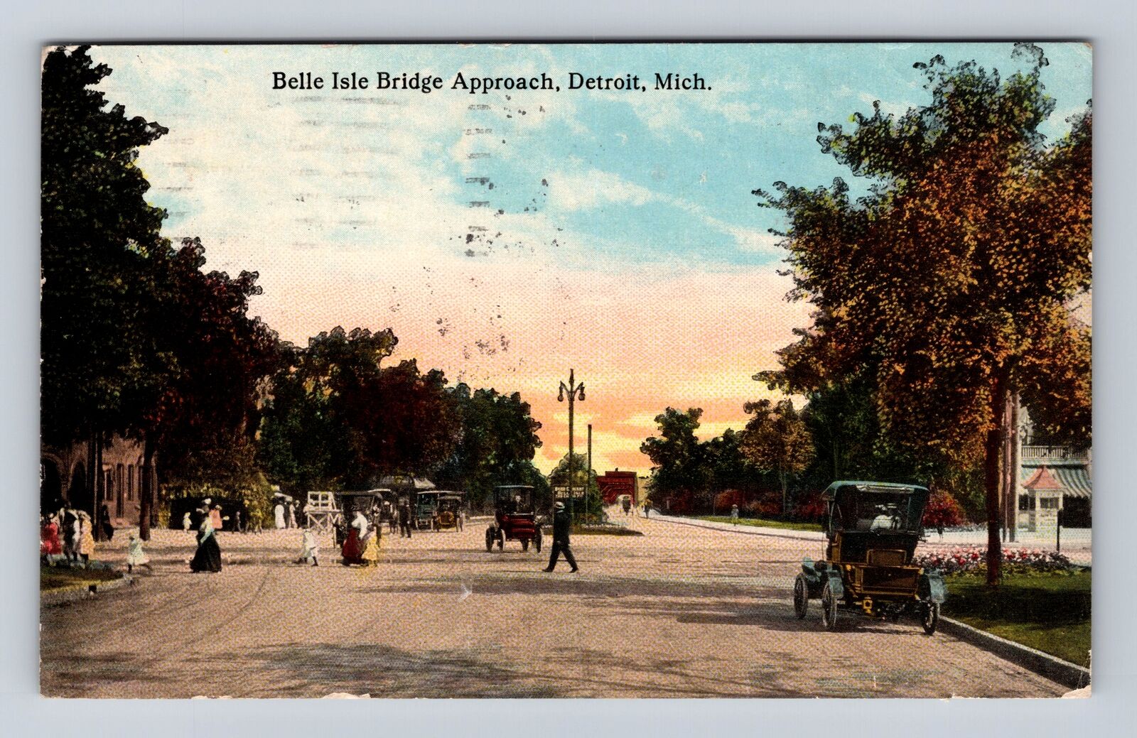 Detroit MI- Michigan, Belle Isle Bridge Approach, Antique Vintage c1913 Postcard