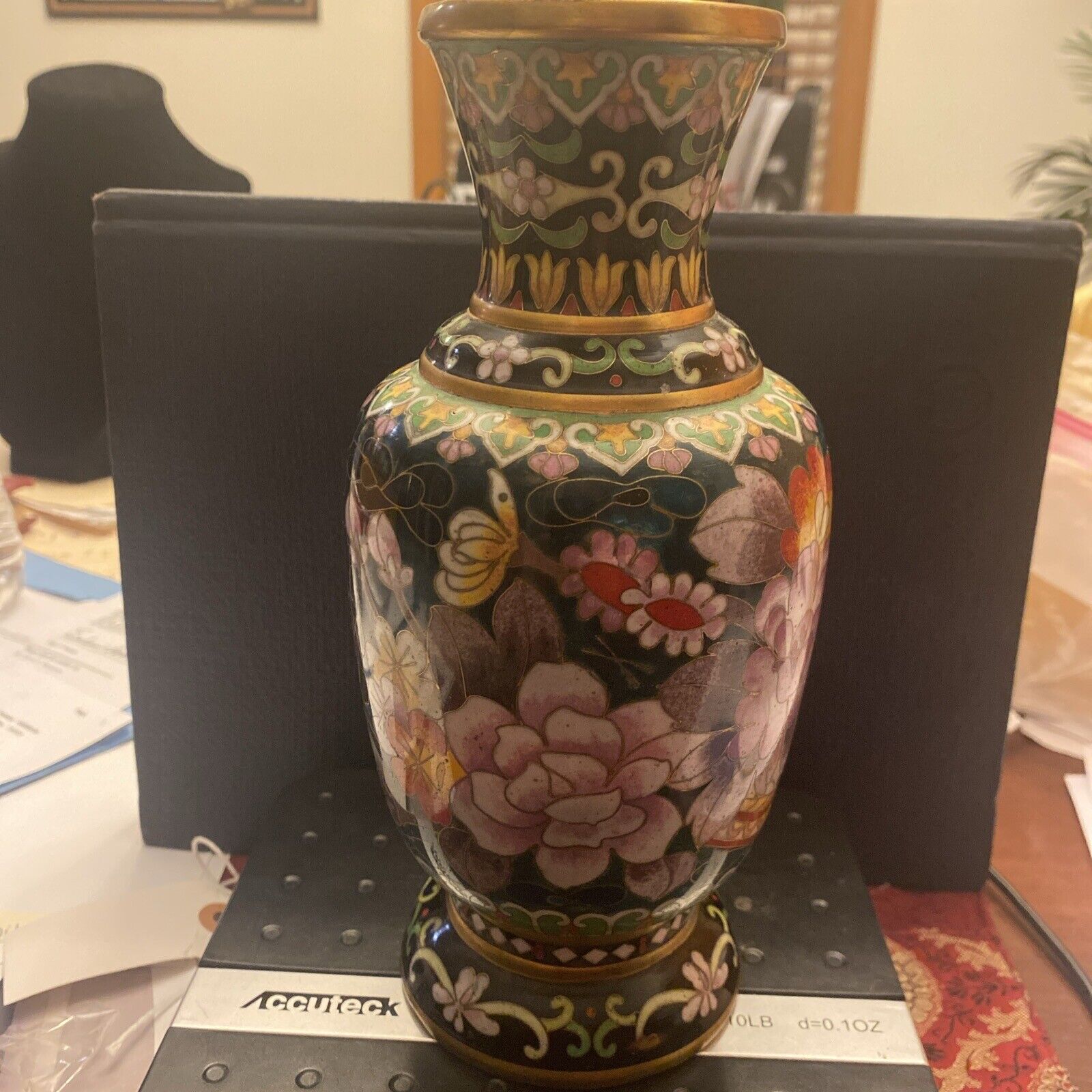 8.5” Antique Cloisonné Multi Color Vase Excellent Design And Color