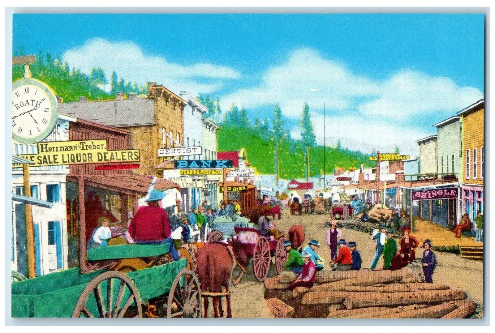 c1960's Picturesque City In The Black Hills Deadwood SD Unposted Clock Postcard