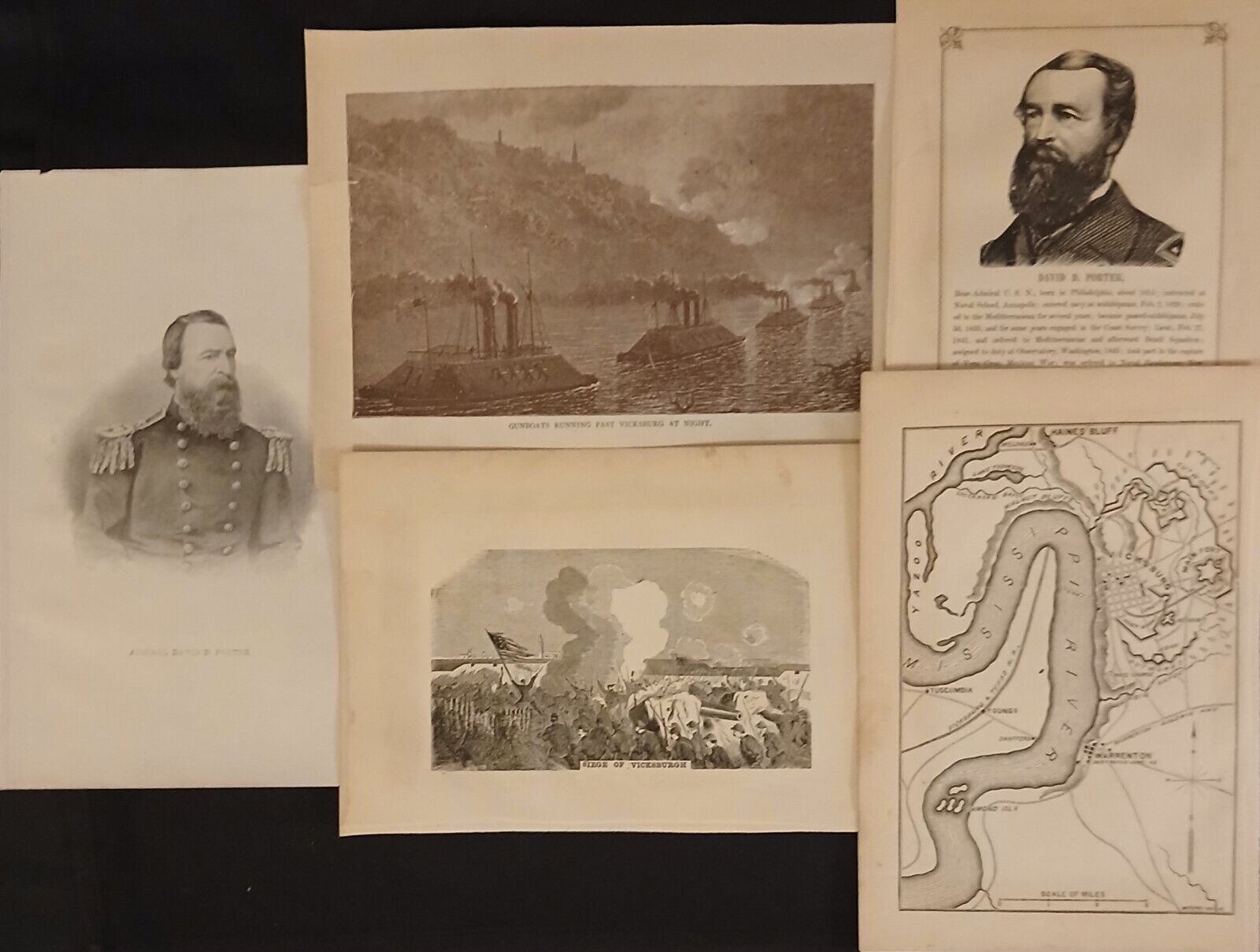 Collection Of 5 Civil War Prints Feat. Rear Adm. Porter And The Siege Of...