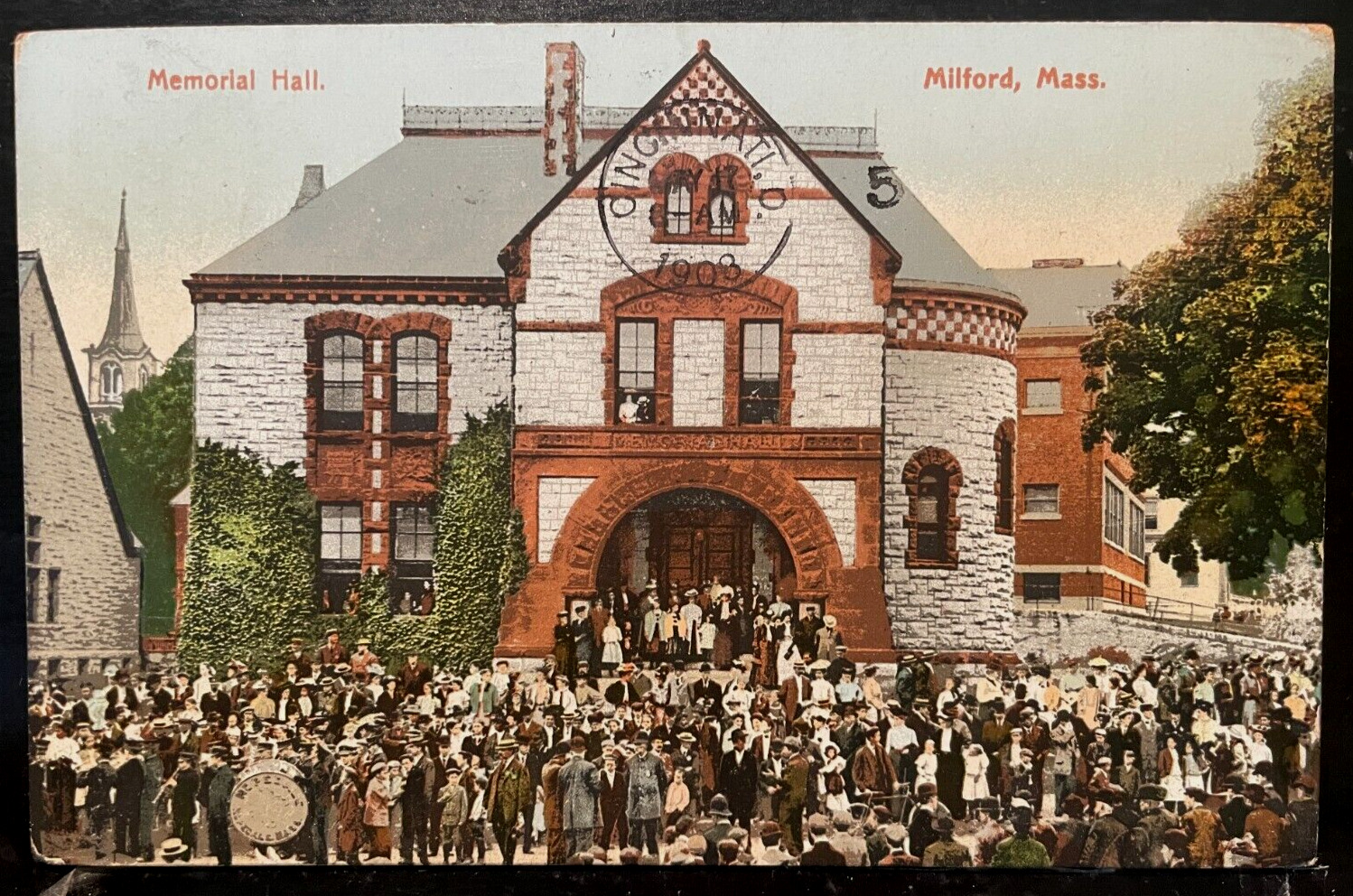 Vintage Postcard 1908 (Civil War) Memorial Hall, Milford, Massachusetts