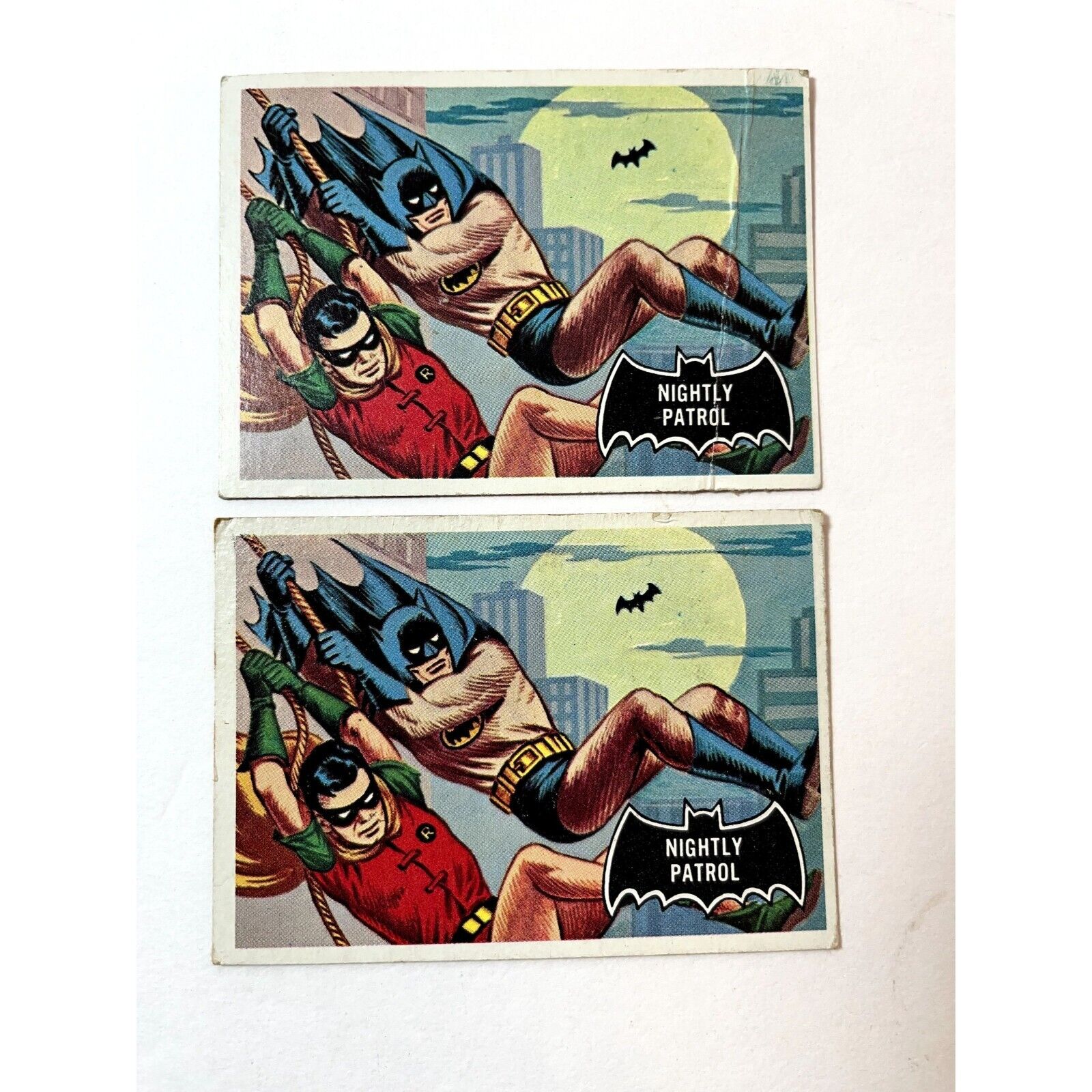 Vintage 1966 Batman Trading Card #14 Nightly Patrol Robin Lot of 2 READ WEAR