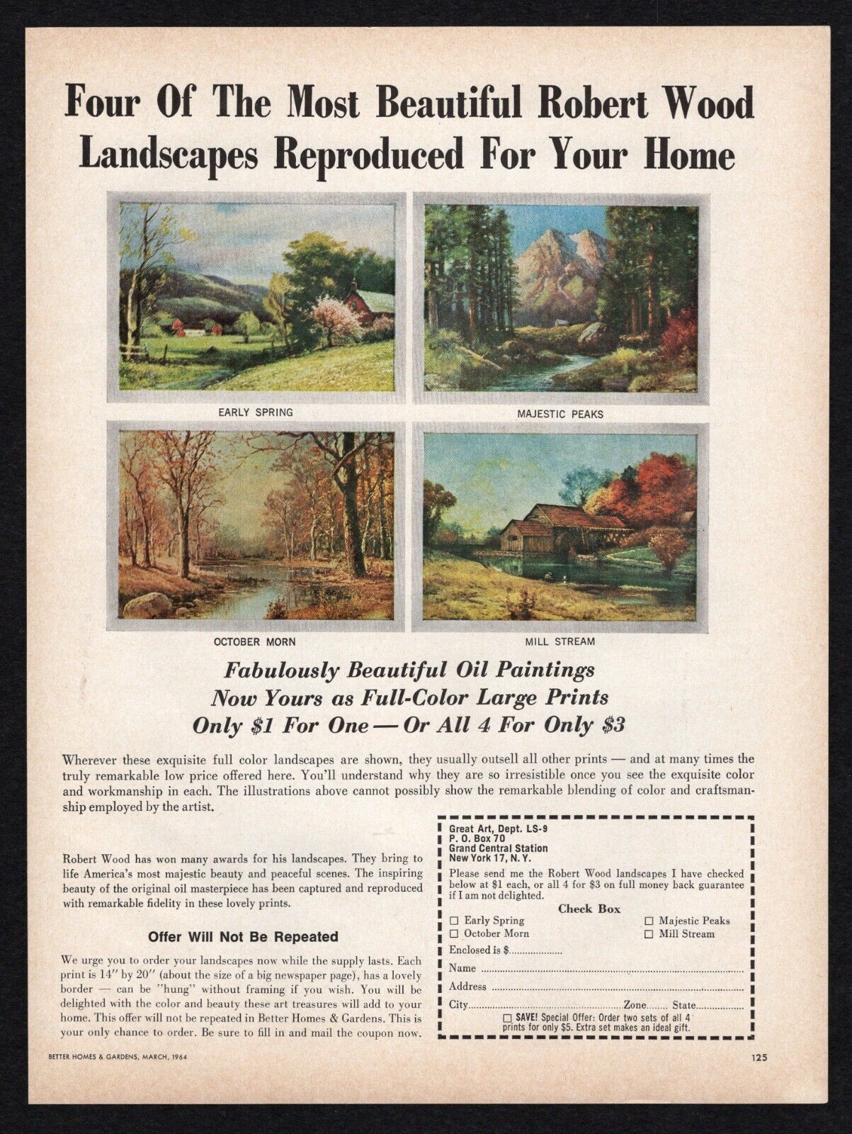 1964 Robert Wood Landscapes Reproduced Oil Paintings Full Color Large Print Ad