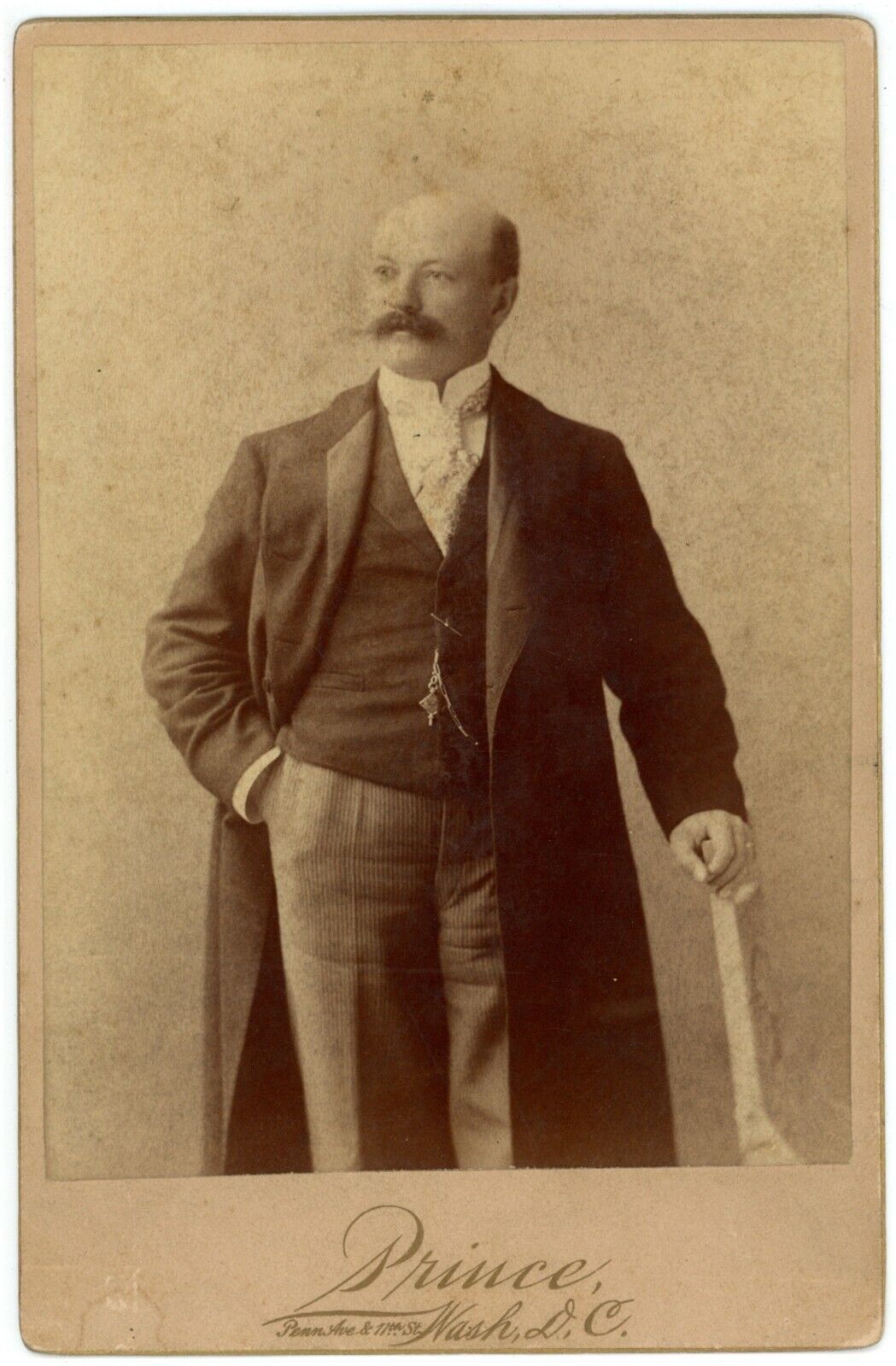 CIRCA 1890\'S CABINET CARD Dashing Older Man Mustache Suit Prince Washington DC