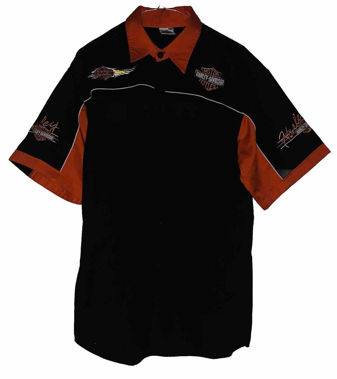 Harley-Davidson Mens Black & Orange Staff Button-Up Short Sleeve Shirt XL NWOT